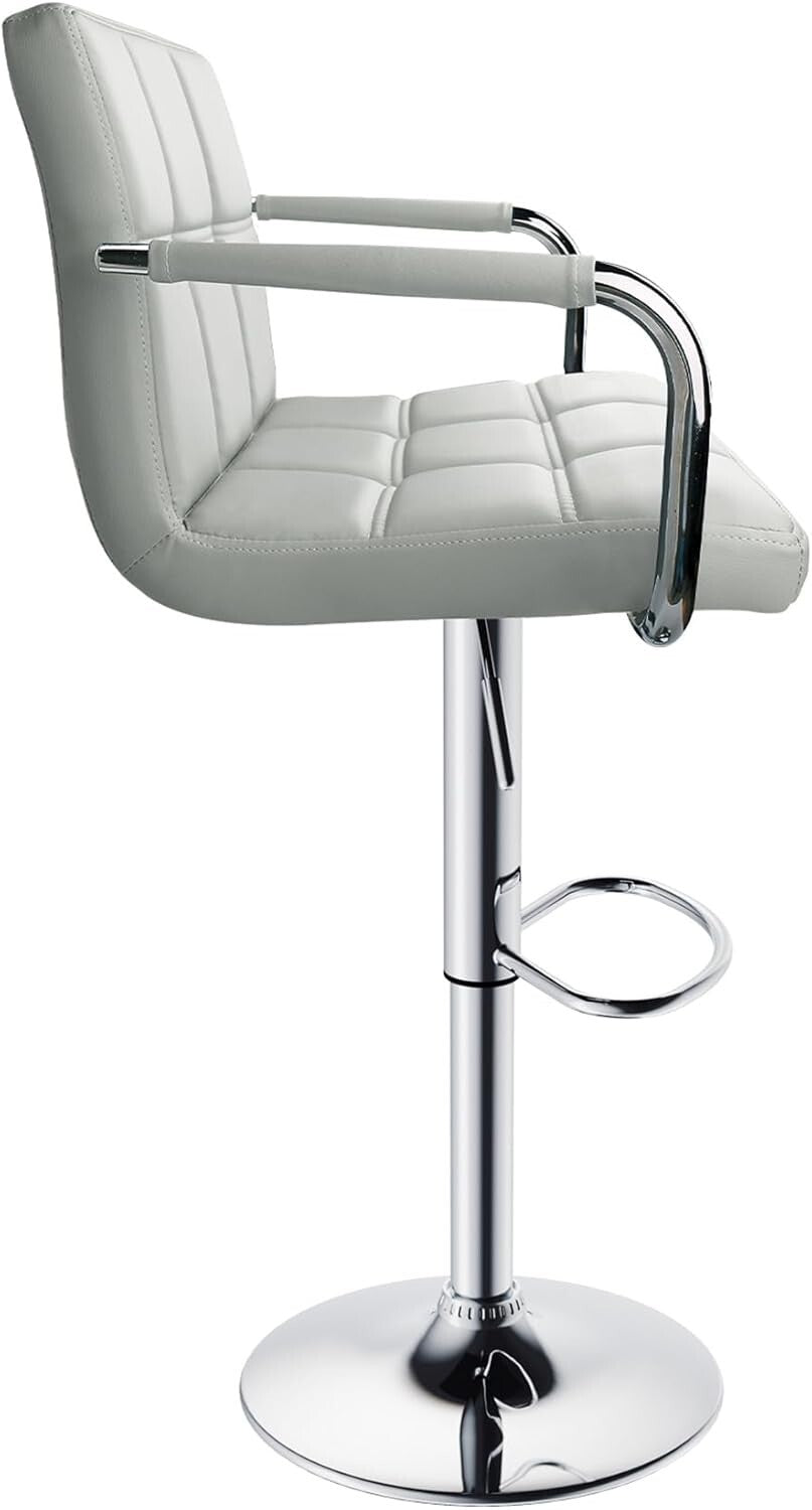 Leopard Adjustable Bar Stools with Armrest, Square Back Swivel Double Stitching