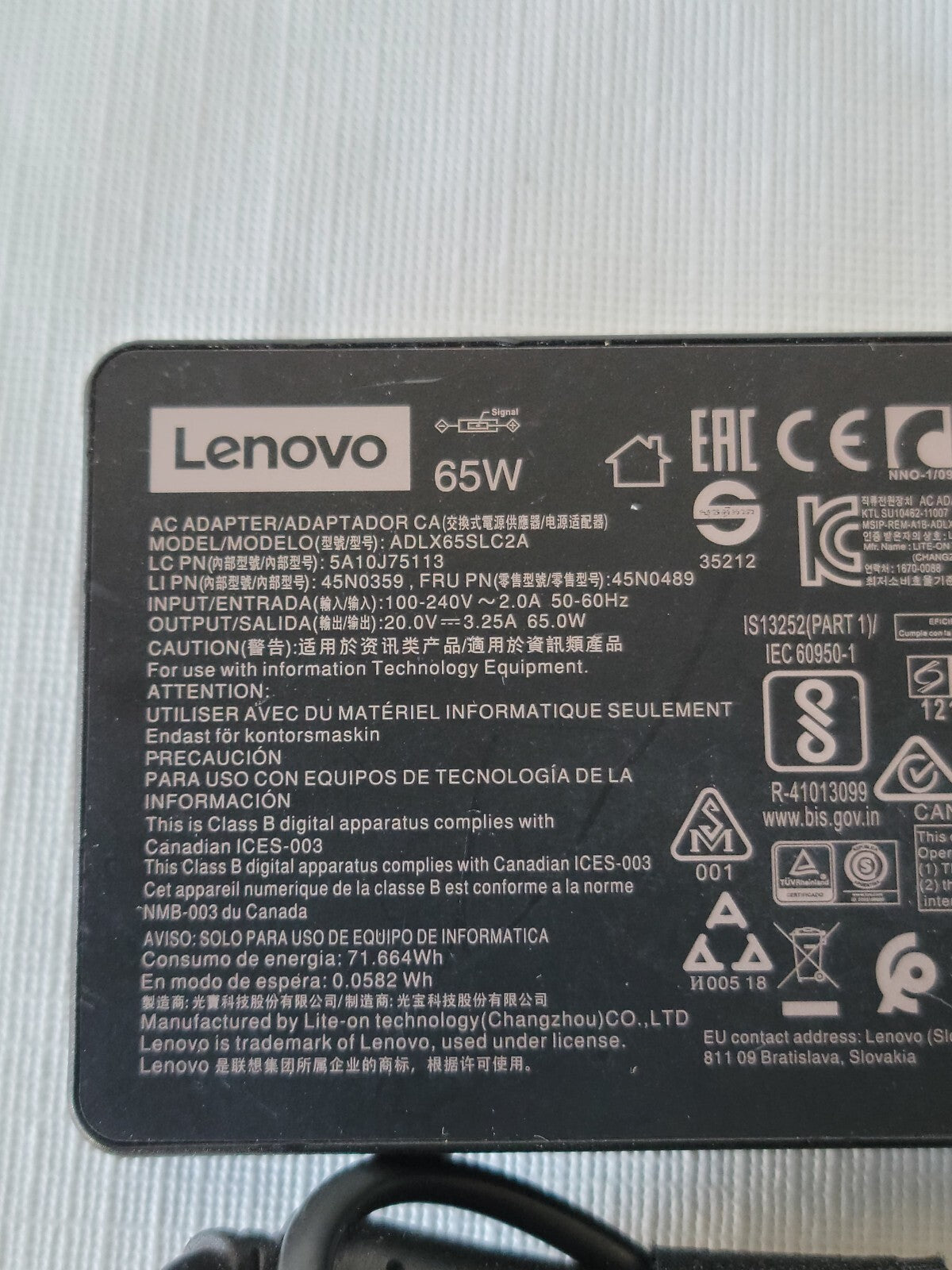 ⭐Lenovo 65W Charger ADLX65SLC2A 20V 3.25A OEM Slim Tip Adapter ⭐