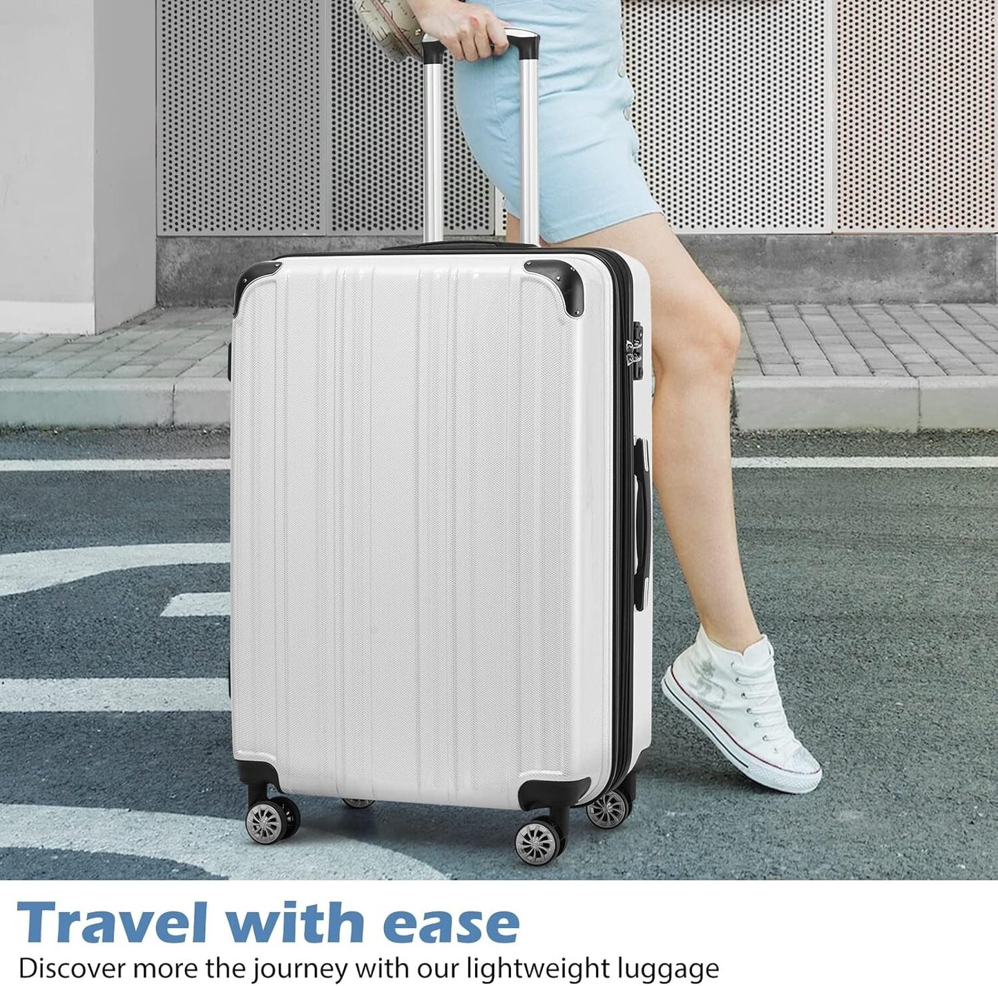 Coolife Luggage Expandable 5 Piece Sets PC+ABS Spinner Suitcase 20 inch 24 inch