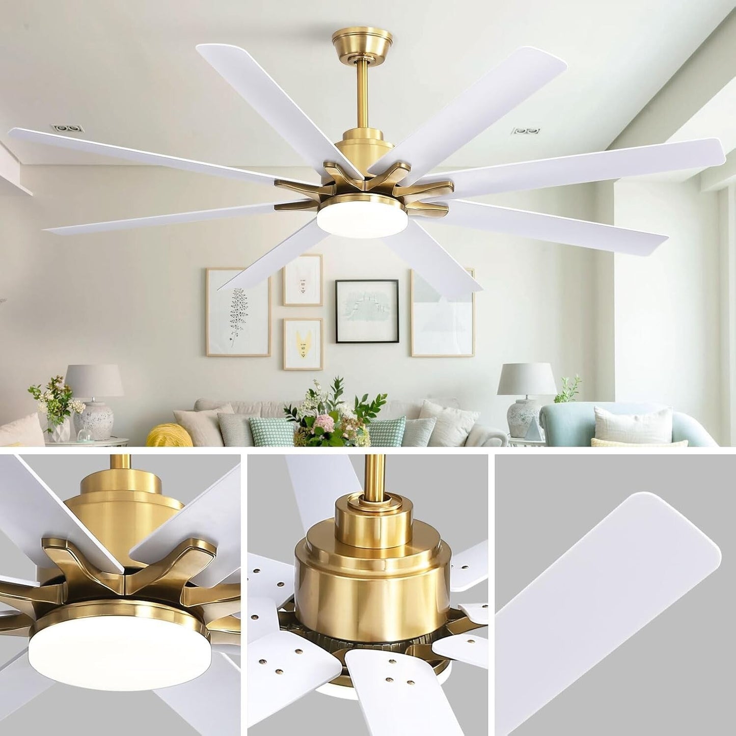 Sofucor 66 inch Ceiling Fans with Lights and Remote Control, Modern Smart Indoor