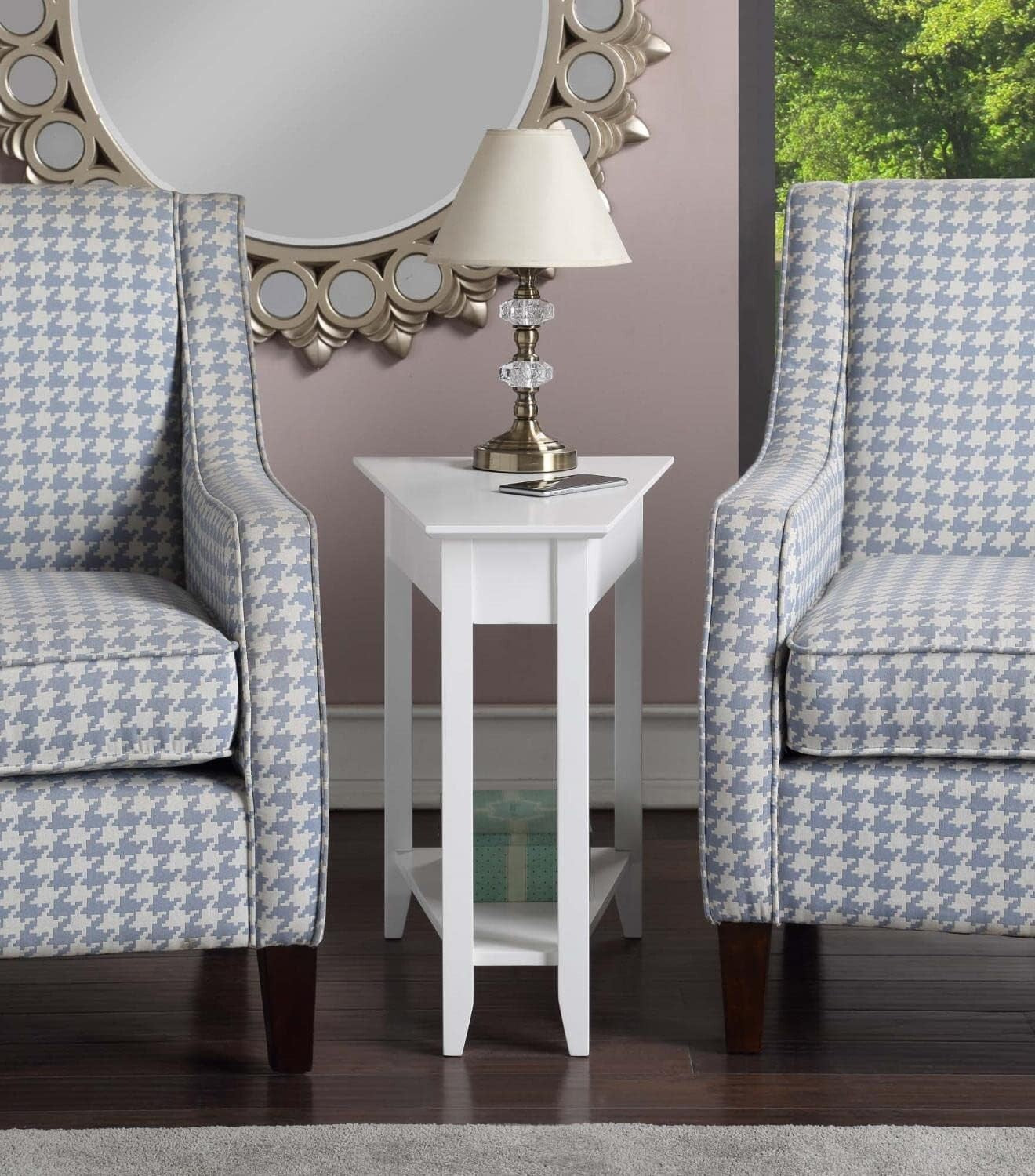 Leick Home Laurent Wedge Table with Shelf, White, 24 in x 17 in x 24 in