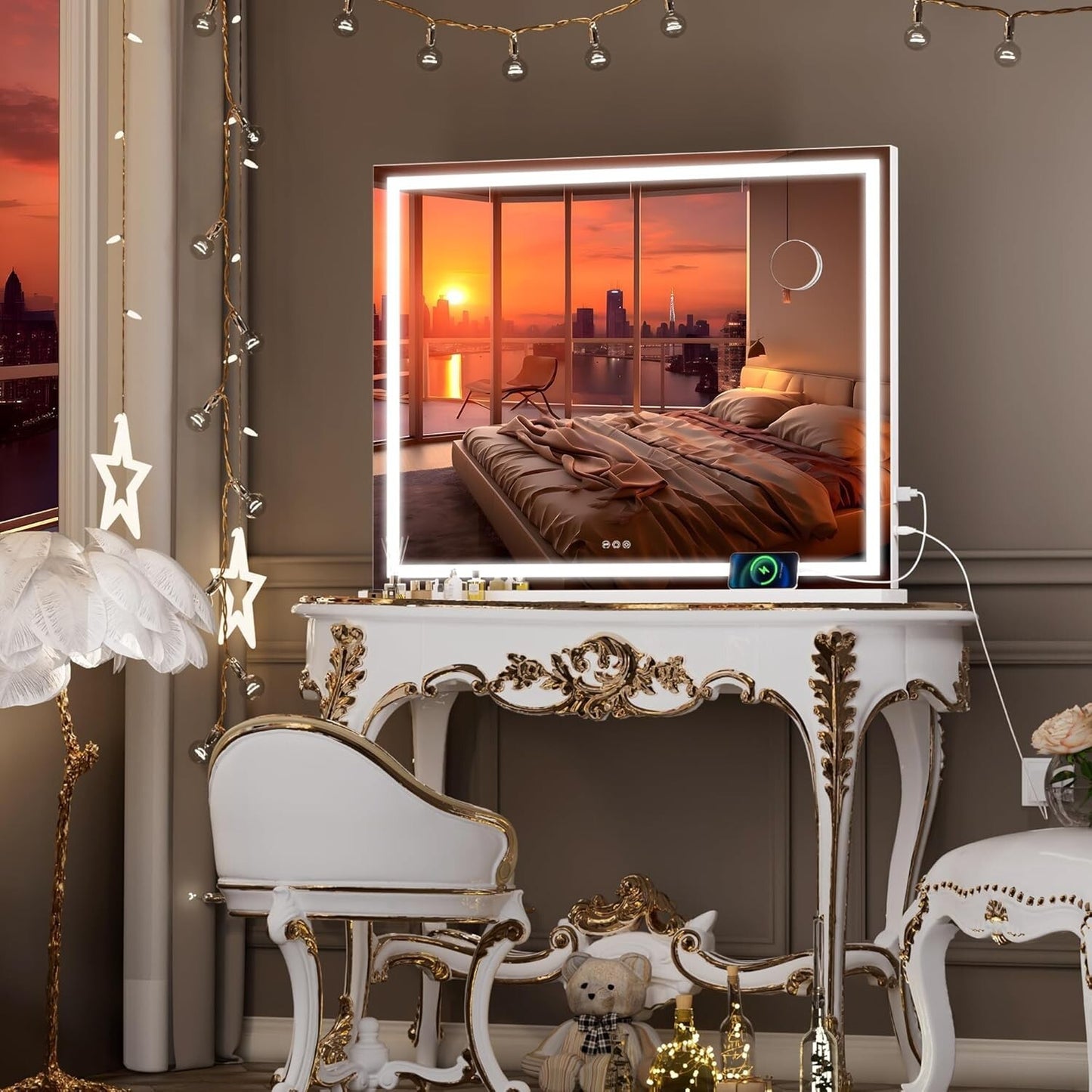 Hasipu Vanity Mirror with Lights, 40" x 30" LED Makeup Mirror, Lighted Makeup