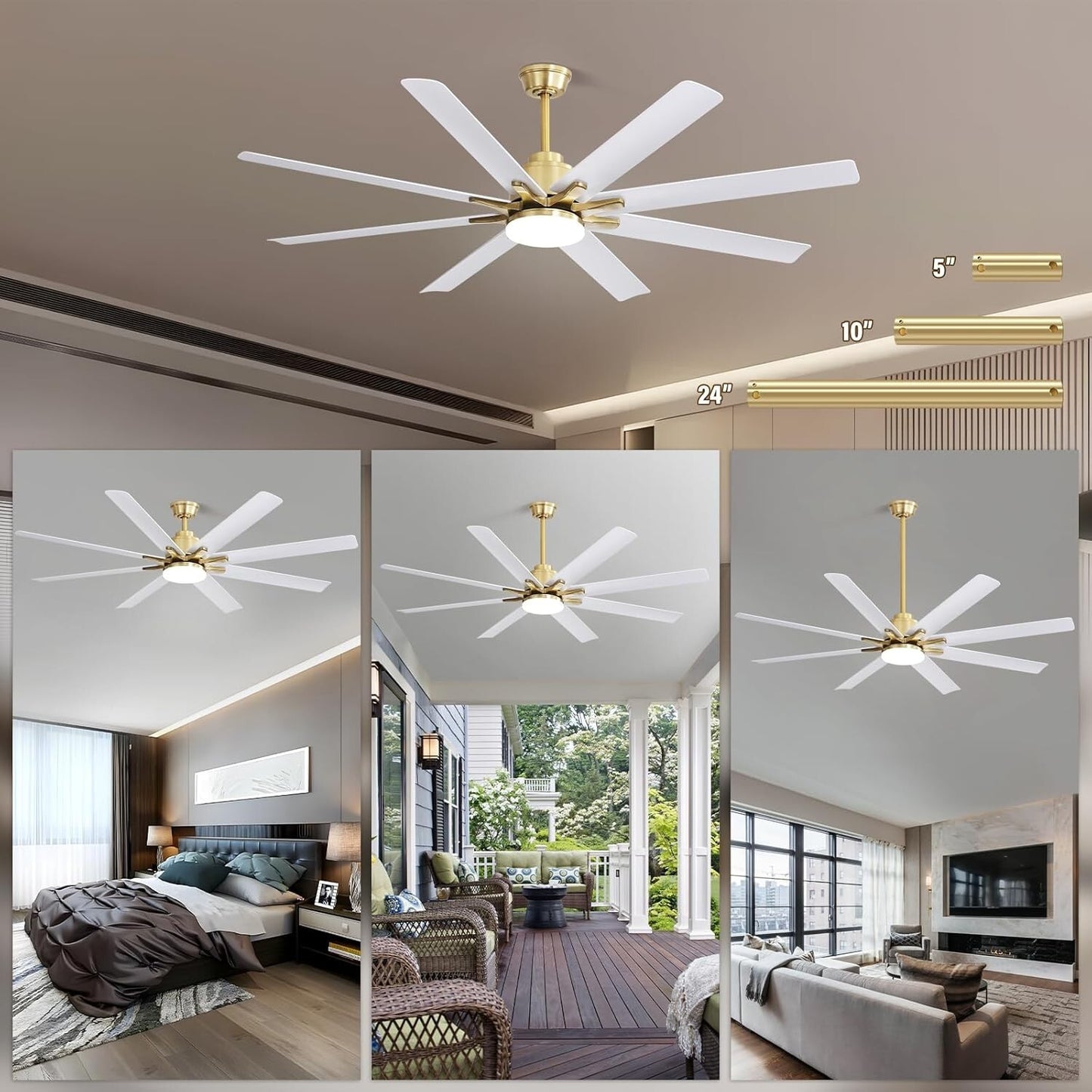 Sofucor 66 inch Ceiling Fans with Lights and Remote Control, Modern Smart Indoor
