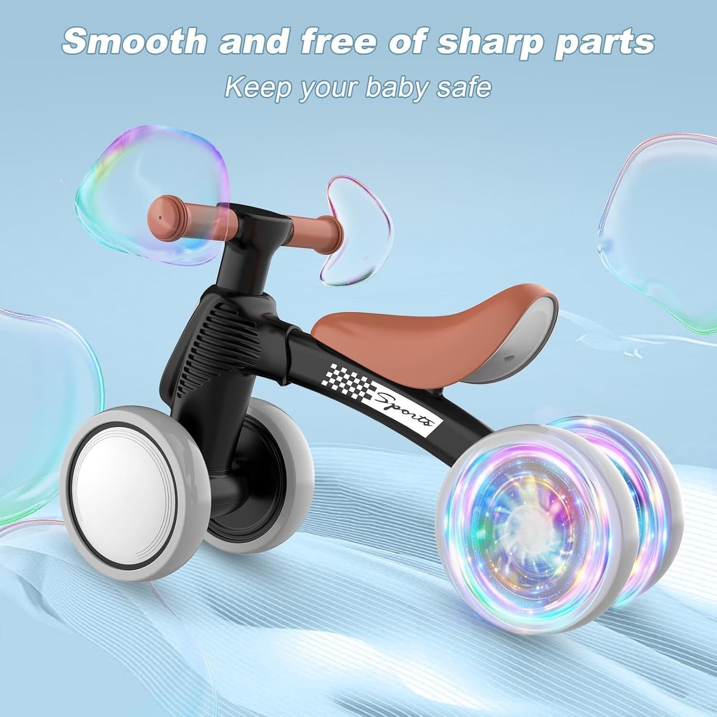 Colorful Lighting Baby Balance Bike Toys for 1 Year Old Boy Gifts, 10-36 Month
