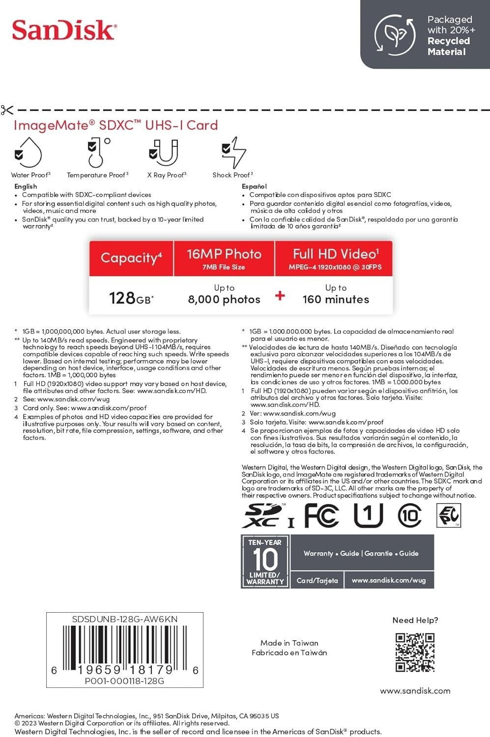 SanDisk 128GB ImageMate SDXC UHS 1 Memory Card - Up to 140MB/s - SDSDUNB-128G-AW