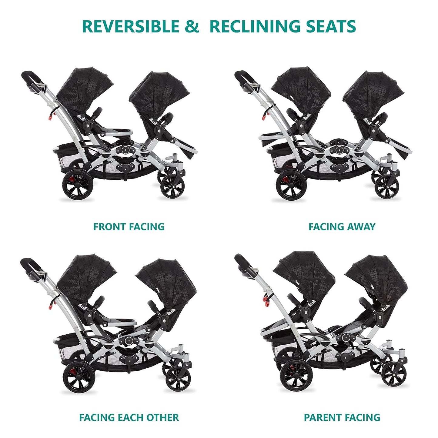 Dream On Me Track Tandem - Double Umbrella Stroller in Black, Lightweight Twin S