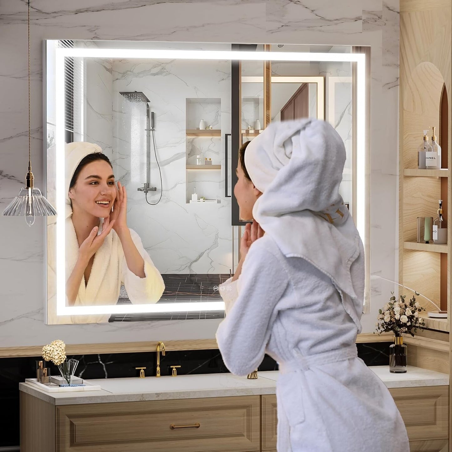 Hasipu Vanity Mirror with Lights, 40" x 30" LED Makeup Mirror, Lighted Makeup
