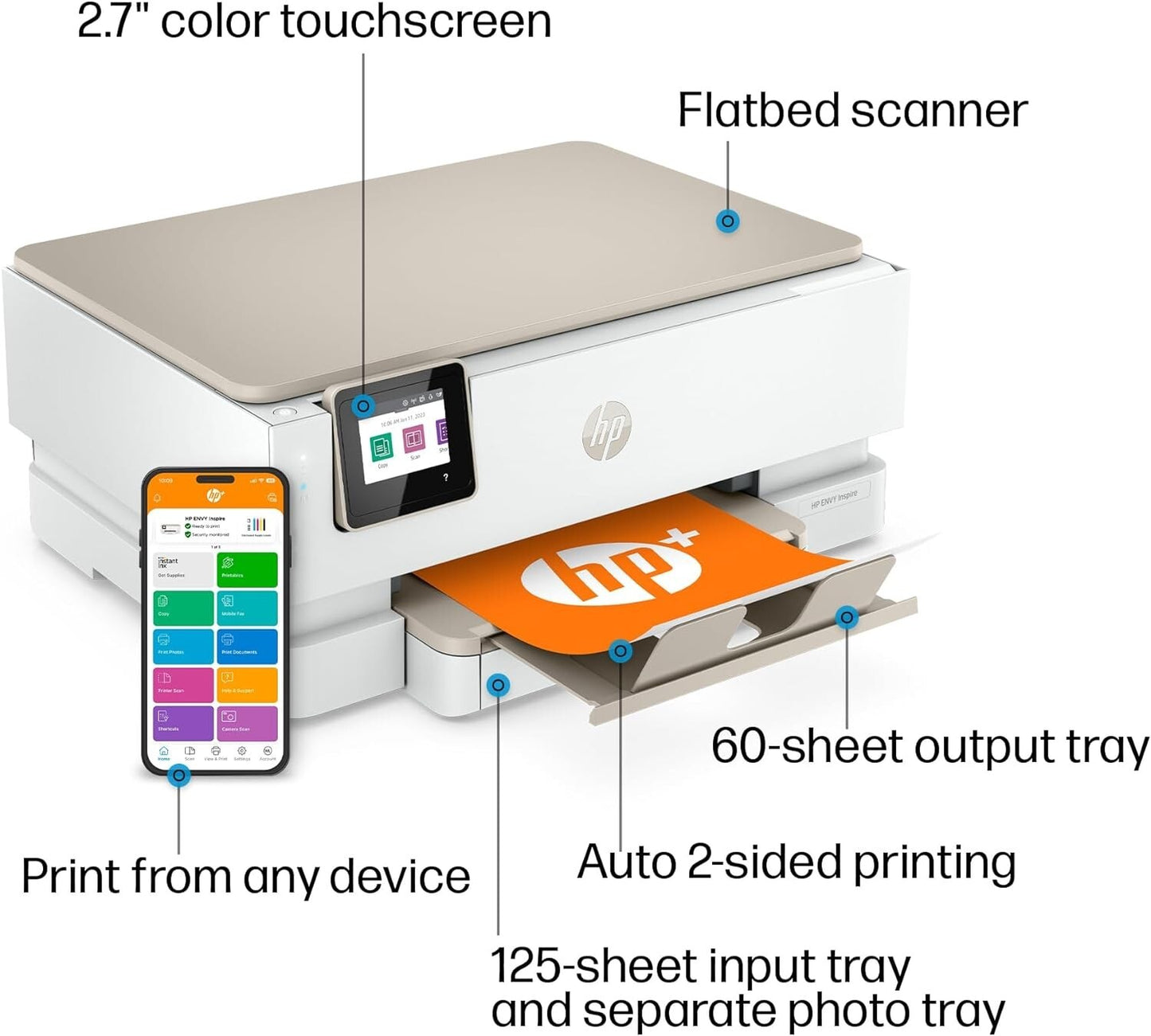 HP ENVY Inspire 7255e Wireless Color Thermal Inkjet Printer, Print, scan, copy