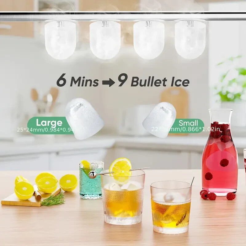 Countertop Ice Maker, Nugget Portable Ice Machine, 2 Bullet Ice Cubes Per Min