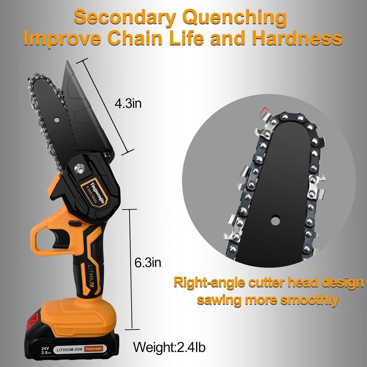 4 Inch Cordless Mini Chainsaw, Battery Operated with 24V 10000mAh Rechargeable
