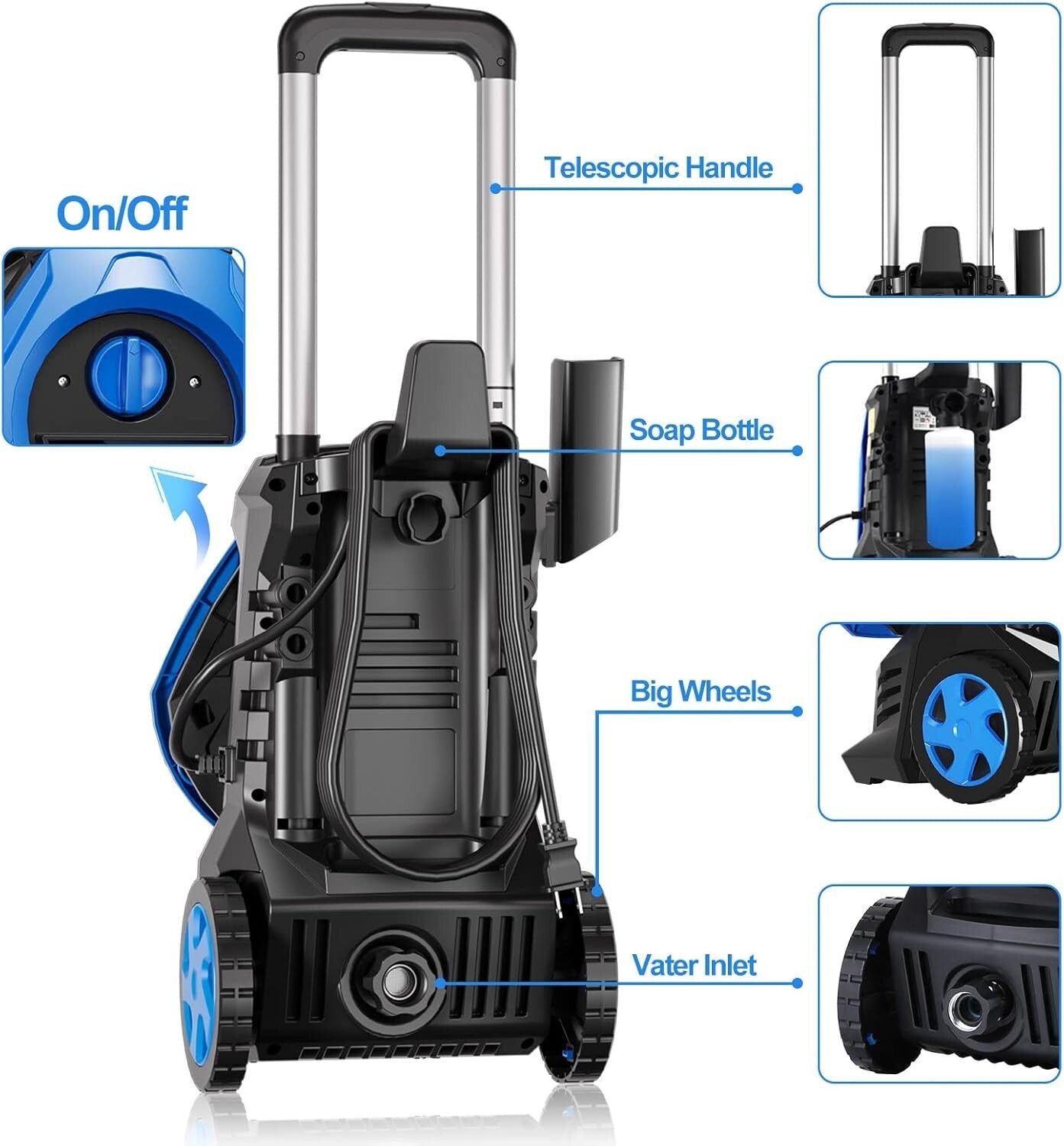 Electric Pressure Washer 1420 PSI Max, 1.56 GPM with 25 FT Hose, 16.4 FT Power C