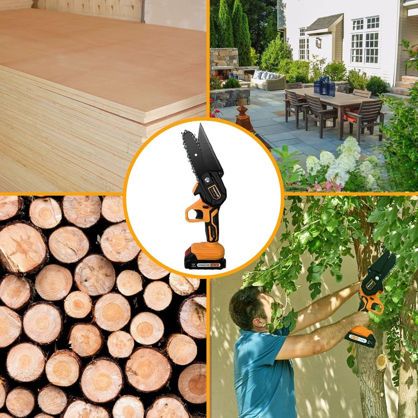 4 Inch Cordless Mini Chainsaw, Battery Operated with 24V 10000mAh Rechargeable