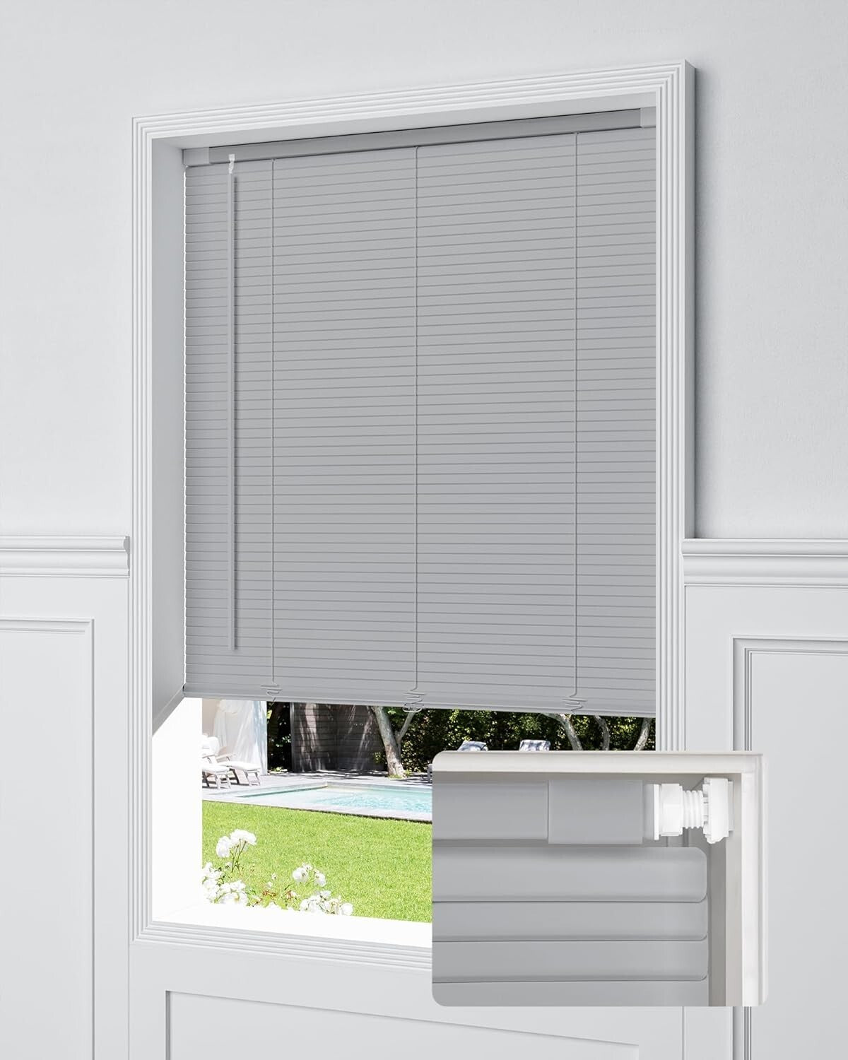 No Tools No Drill Cordless Mini Blinds, 100% Privacy L-Shaped Blades 1" 45x48”
