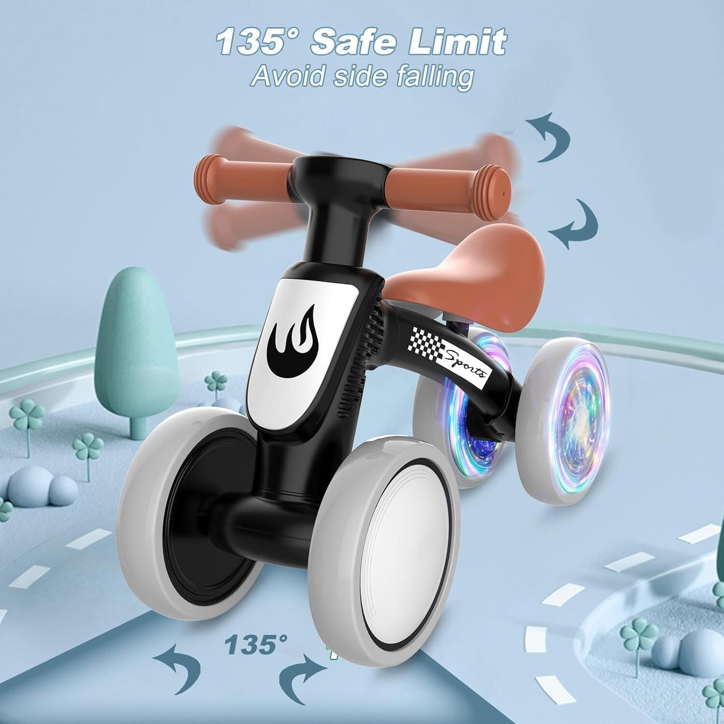 Colorful Lighting Baby Balance Bike Toys for 1 Year Old Boy Gifts, 10-36 Month