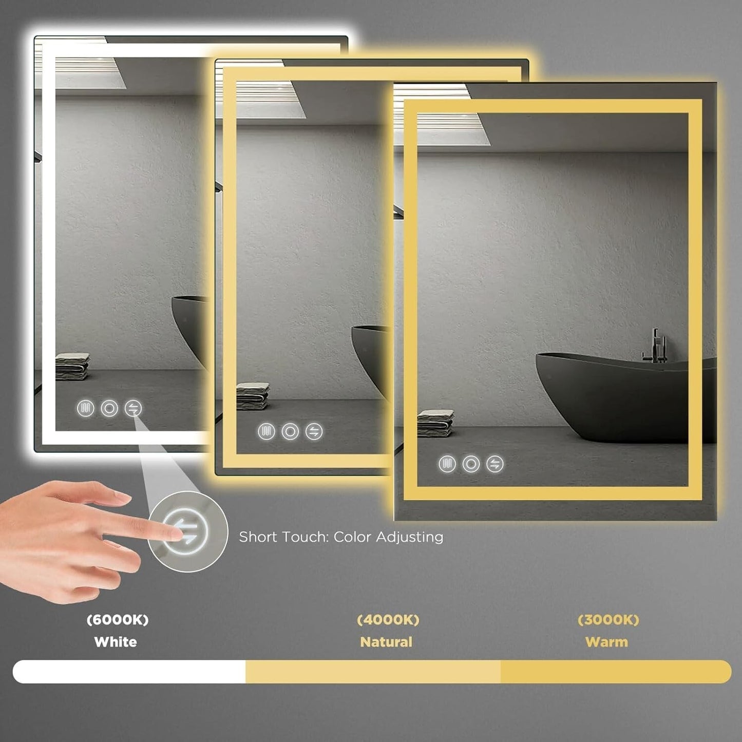 24x32 Inch LED Bathroom Mirror with Stepless Dimmable Wall Mounted Mirrors