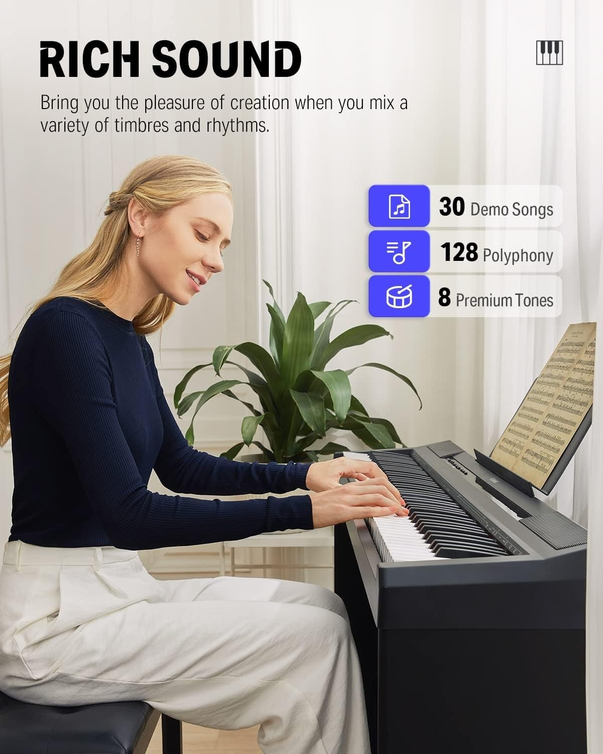 Donner DEP-10 88 Keys Semi-weighted Digital Piano, Full-size Portable Keyboard