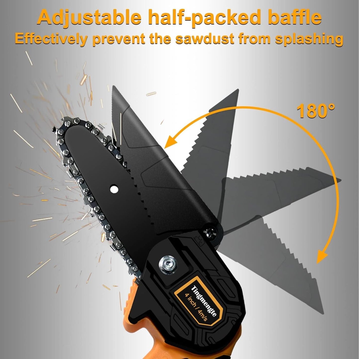 4 Inch Cordless Mini Chainsaw, Battery Operated with 24V 10000mAh Rechargeable