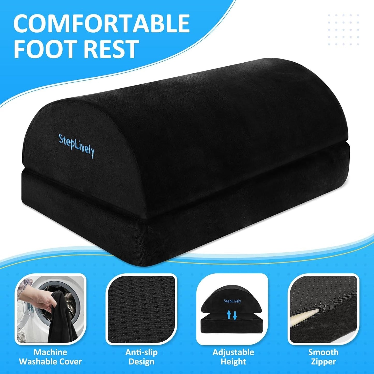 Footrest for under desk at work, comfortable stool with 2 adjustable heights
