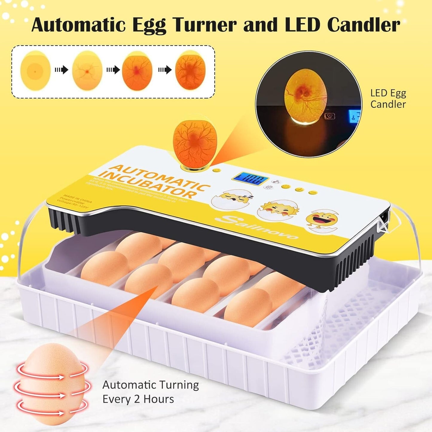 Sailnovo Eggs Incubators for Hatching Eggs with LED Light, Fully Automatic