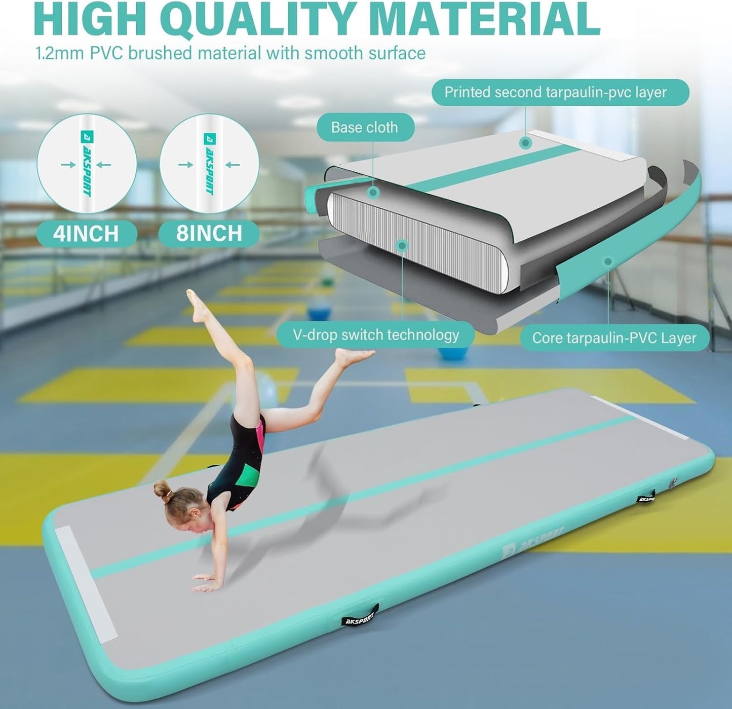 9.84’x3.3’x4” AKSPORT Gymnastics Air Mat Tumble Track Tumbling Mat Inflatable