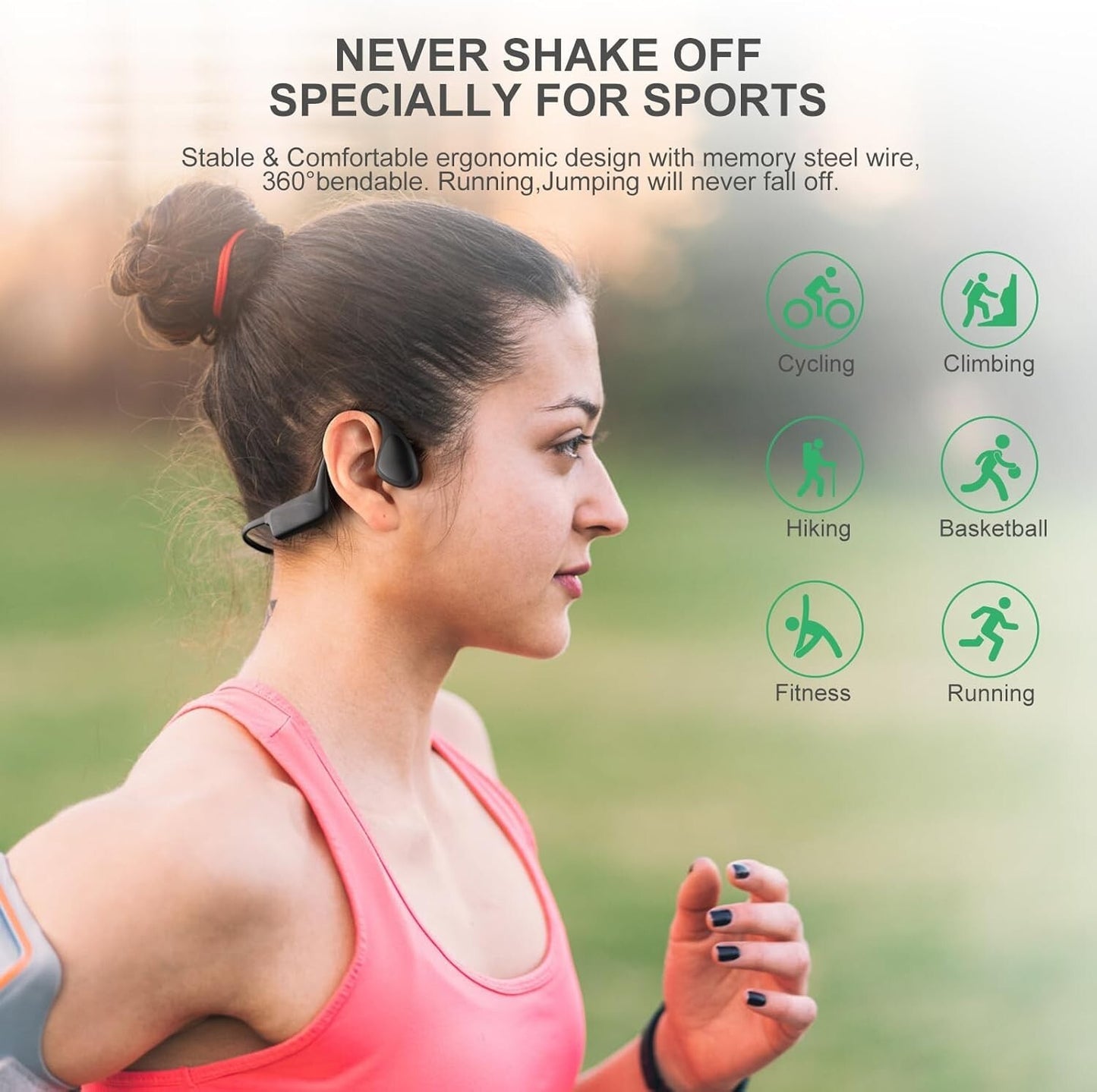 Bone Conduction Headphones - Bluetooth 5.3 Open Ear Headphones with HD Mic,12hrs
