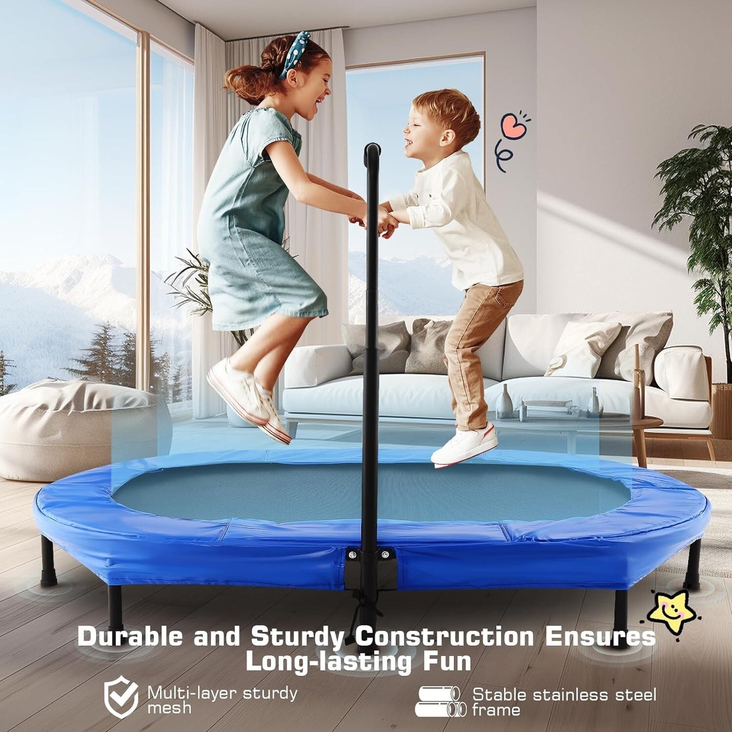 ANCHEER Indoor Trampoline for Kids, 56 Inch Foldable Mini Trampoline with 5-Leve