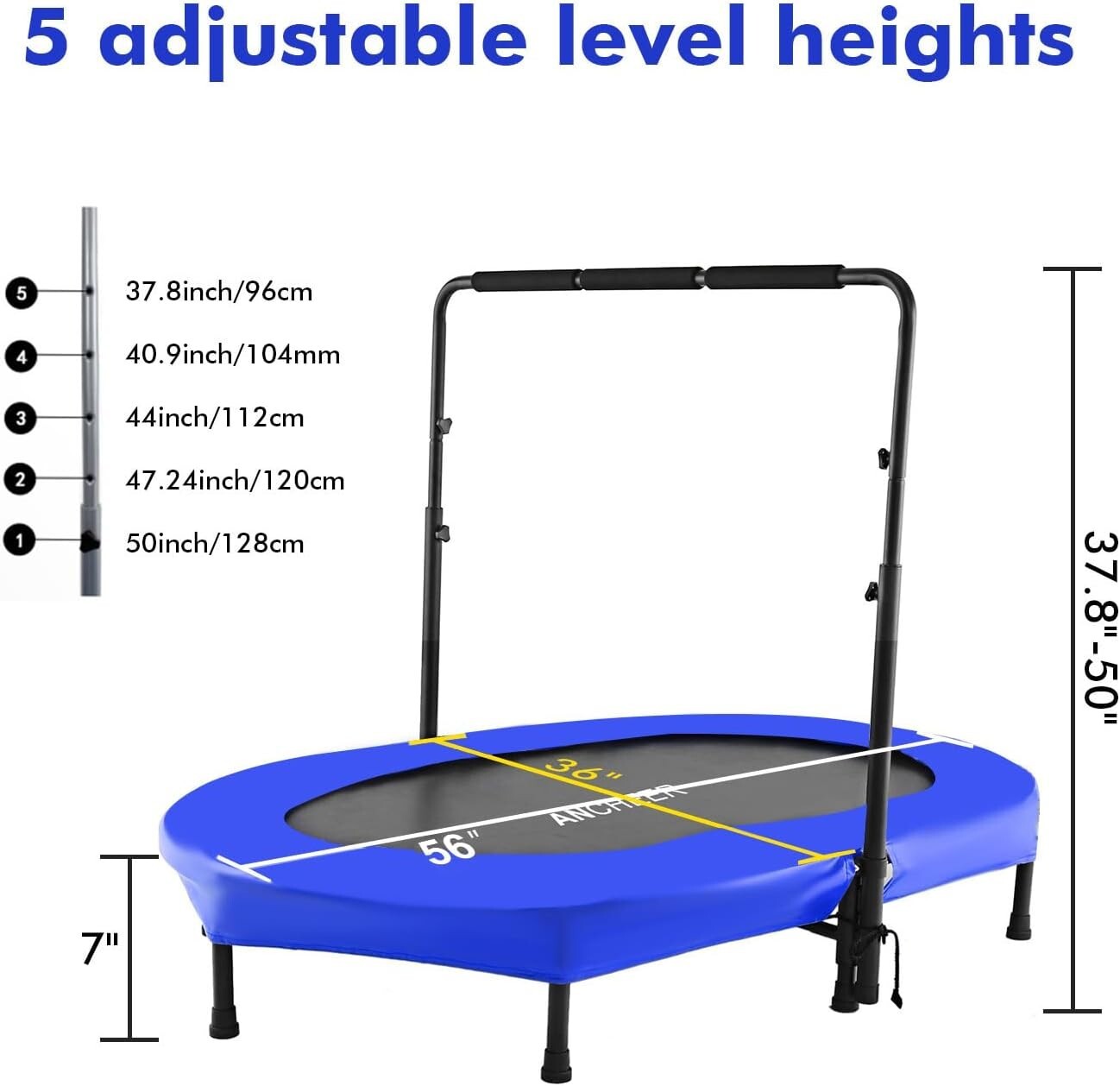 ANCHEER Indoor Trampoline for Kids, 56 Inch Foldable Mini Trampoline with 5-Leve