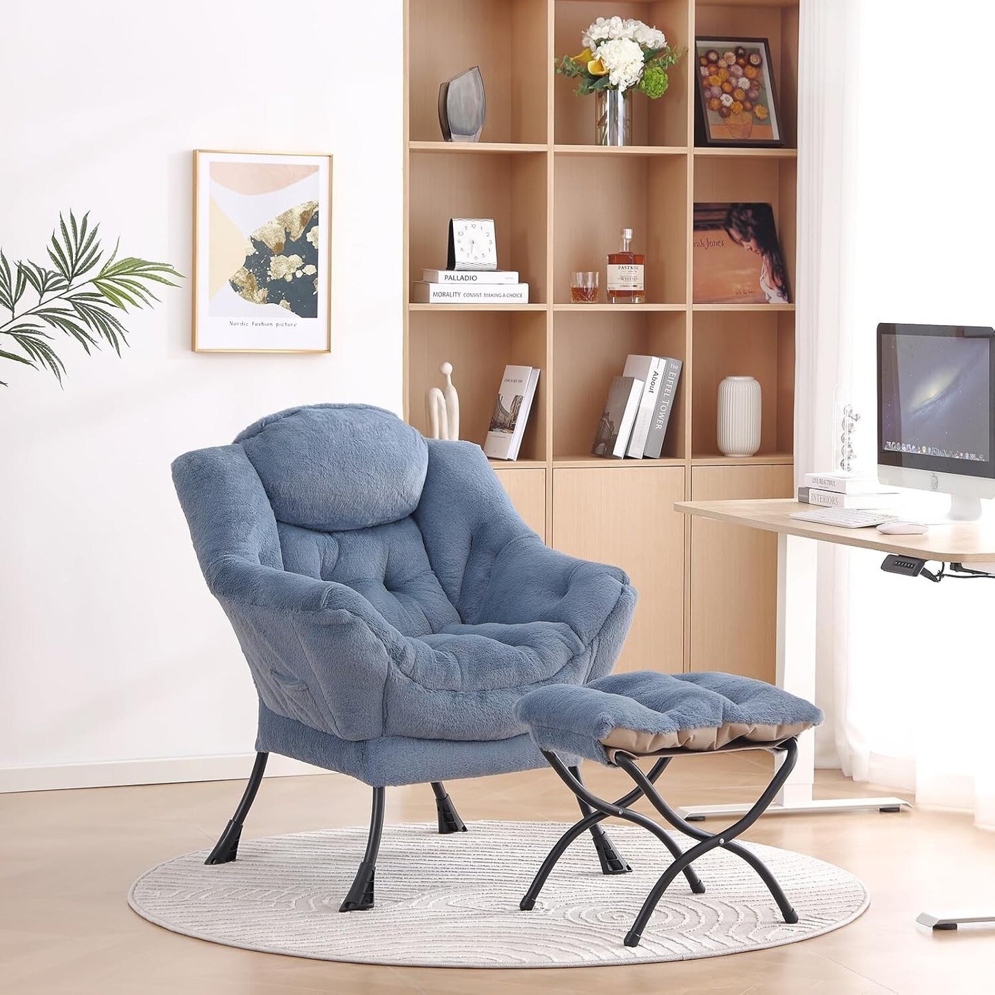 LITA Lazy Chair with Ottoman, Modern Accent Leisure Upholstered Sofa Chair