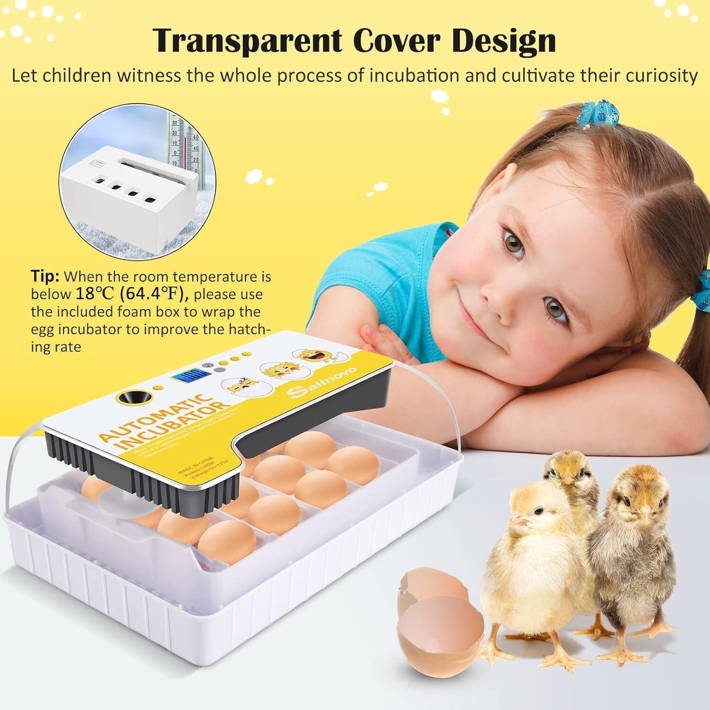 Sailnovo Eggs Incubators for Hatching Eggs with LED Light, Fully Automatic
