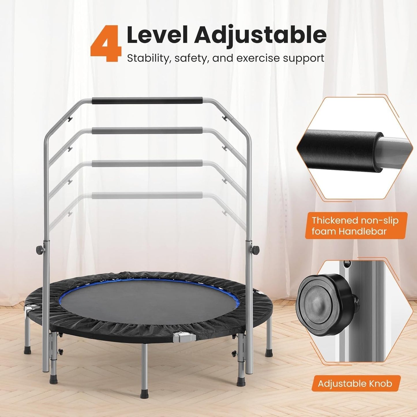 Sweetcrispy 40” Foldable Mini Trampoline for Adults, Exercise Trampoline