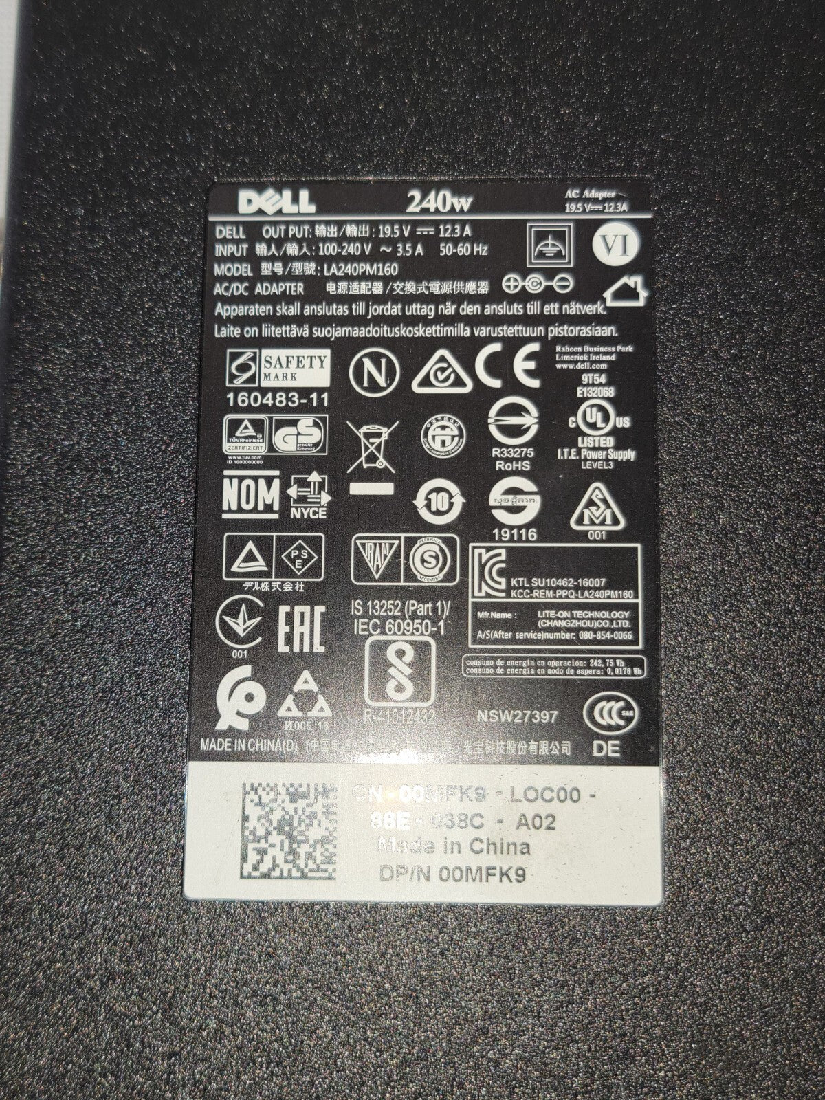 ⭐ Dell 240W Charger LA240PM160 19.5V 12.3A OEM AC Adapter w/ Power Cord ⭐