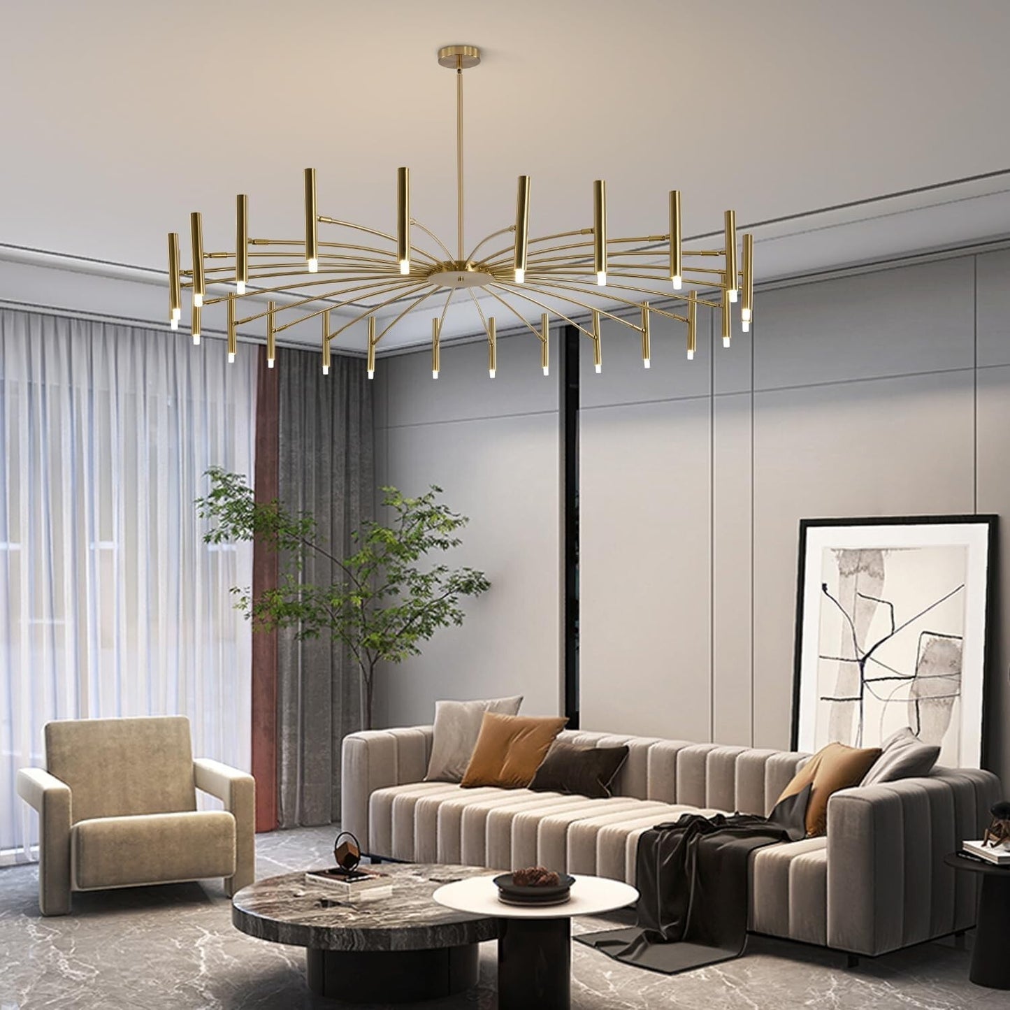 KCO Lighting Mid Century Modern Gold Sputnik Chandelier 24-Light Antique Brushed