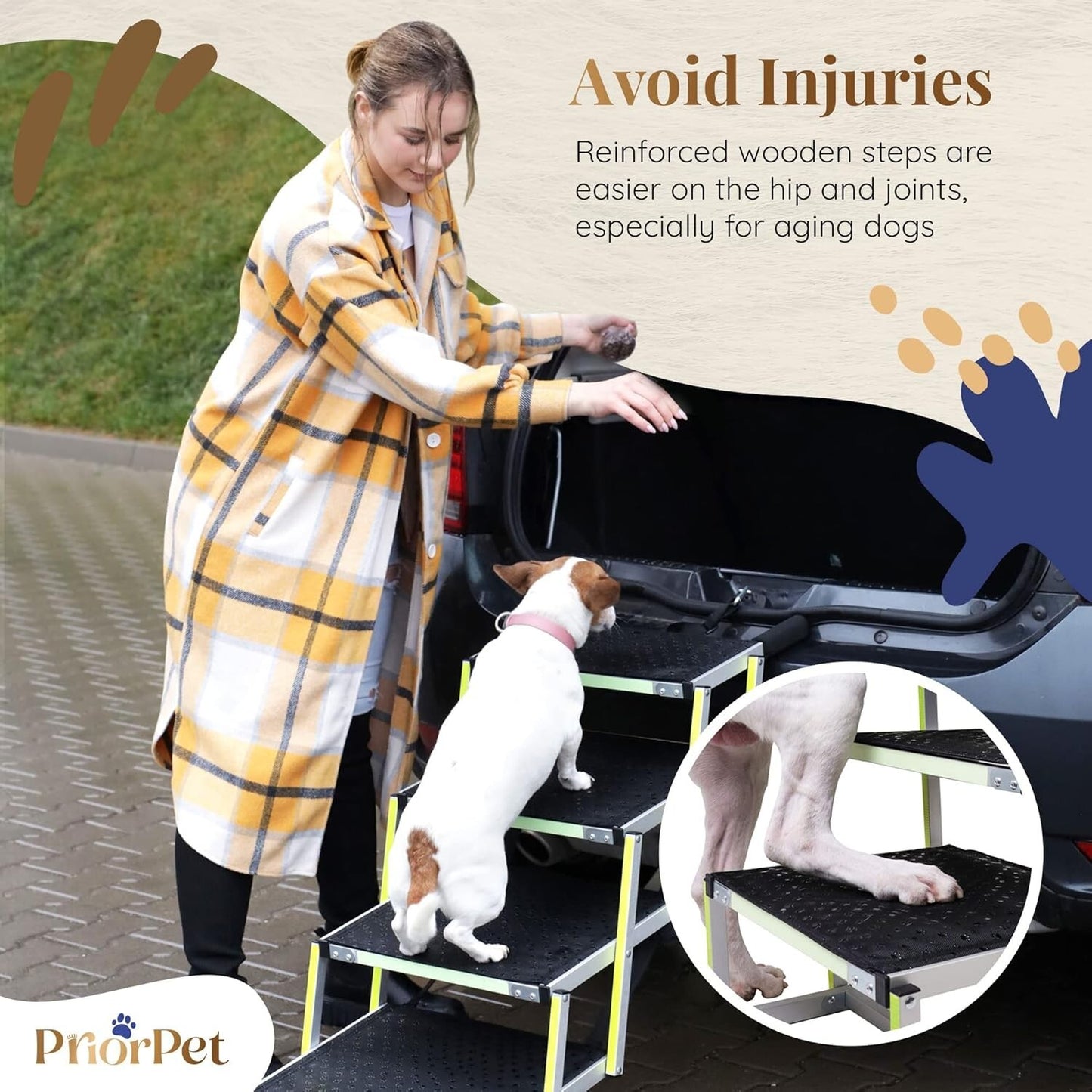Dog Stairs for Large Dogs PRIORPET - Glow in The Dark Marking - Foldable Dog ram