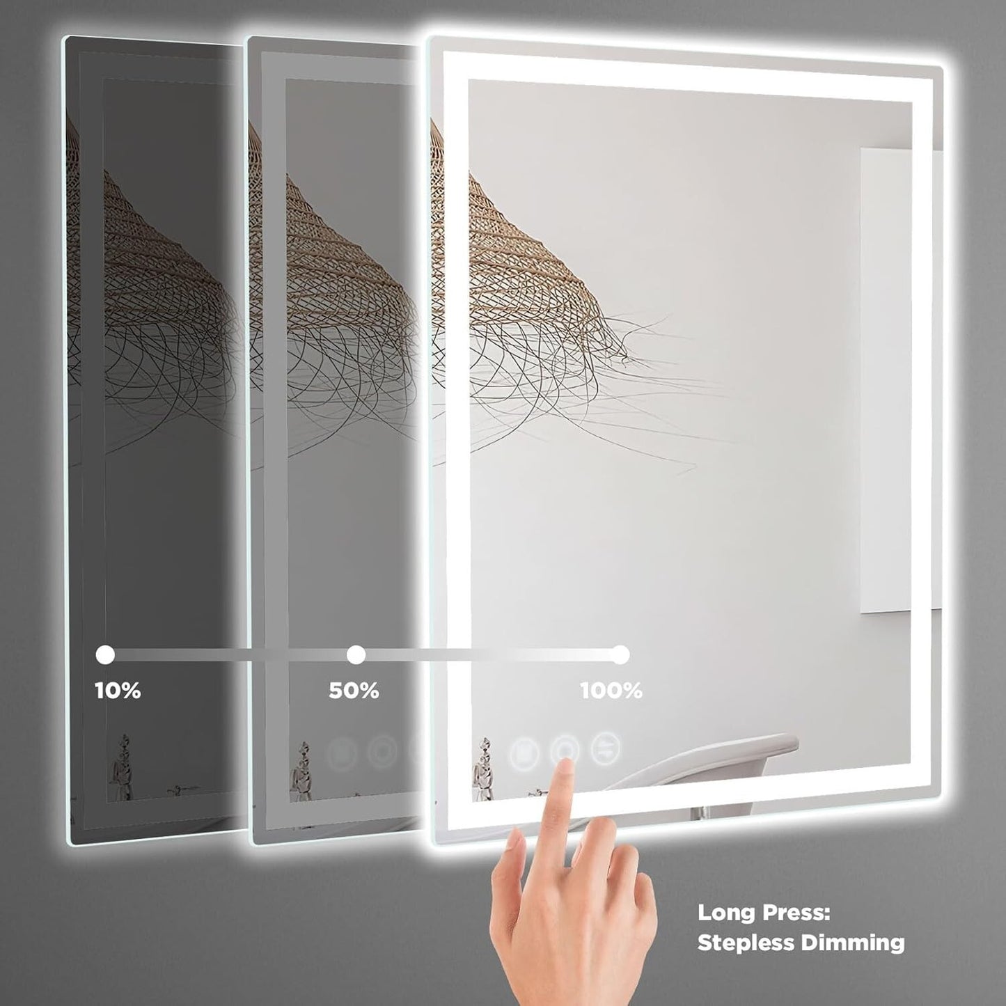 24x32 Inch LED Bathroom Mirror with Stepless Dimmable Wall Mounted Mirrors