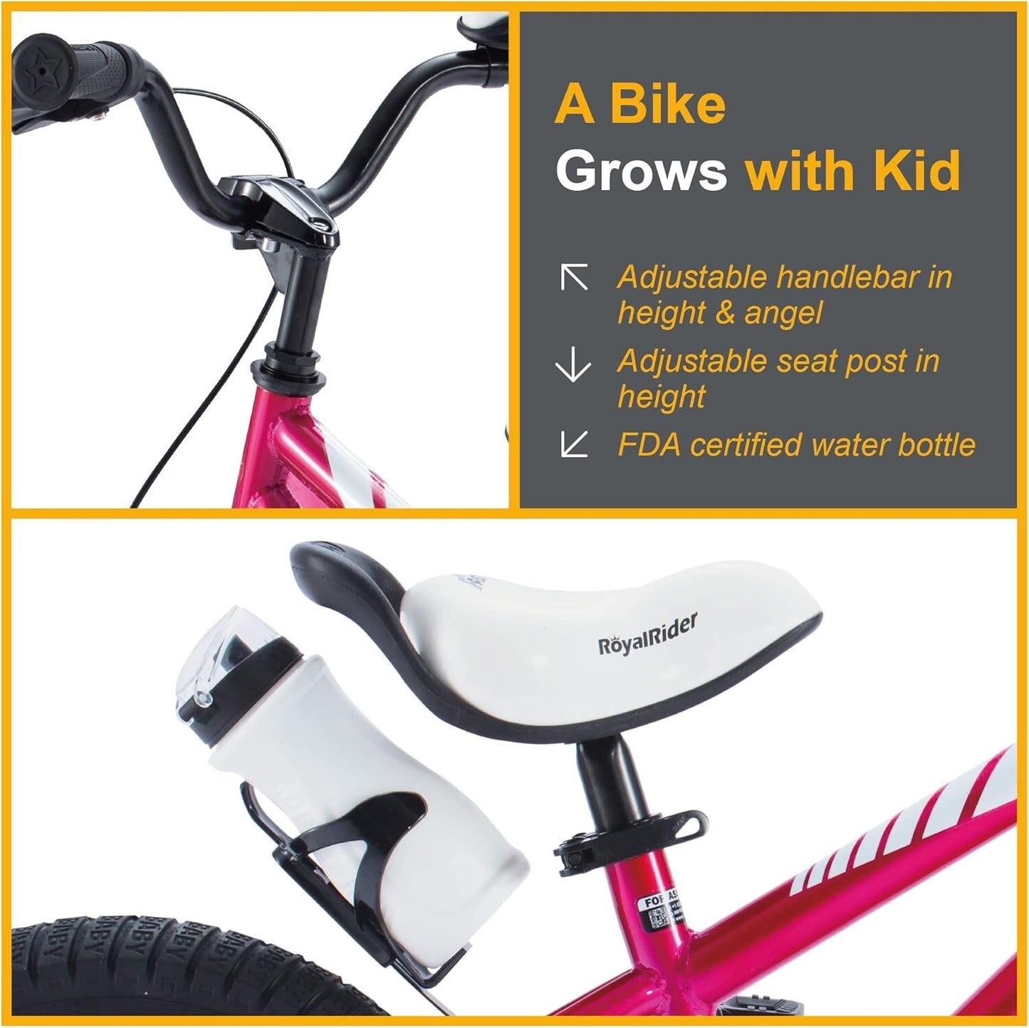 RoyalBaby EZ & Freestyle Kids Bike, Size 12-18 Inch for Toddlers to Big Kids