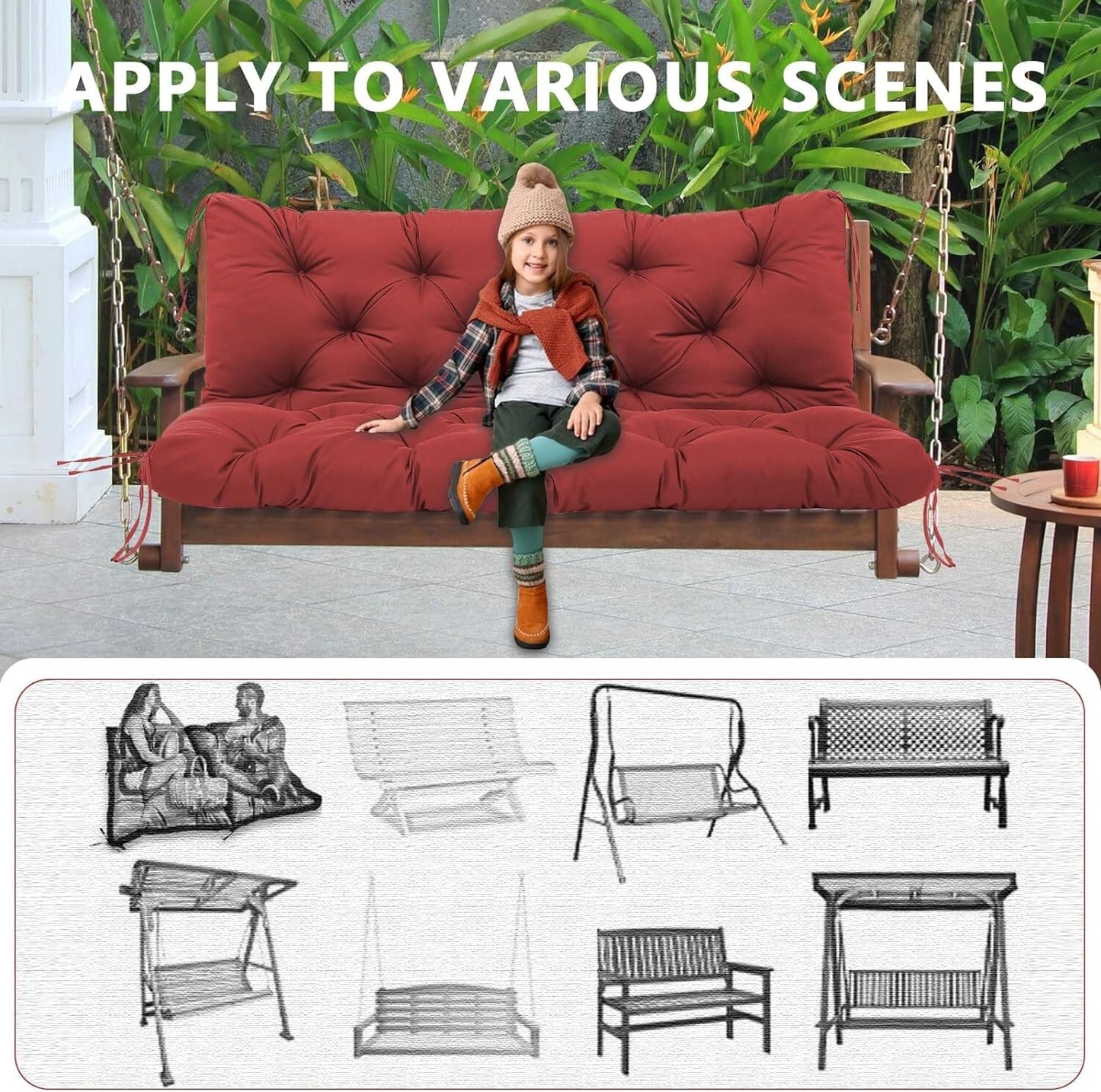 3 Seater Porch Swing Replacement Cushion Outdoor Waterproof Swing Cushions Thick