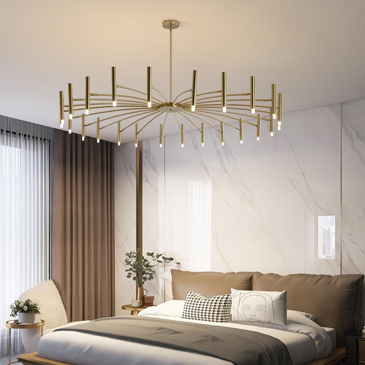 KCO Lighting Mid Century Modern Gold Sputnik Chandelier 24-Light Antique Brushed