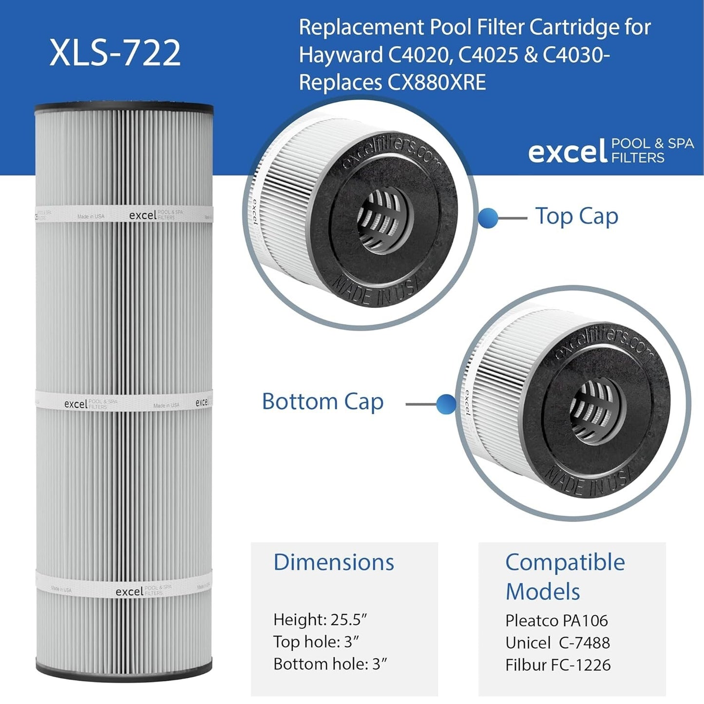 XLS-722 4 Pack Replacement Filter for Hayward C4020, C4025, C4030. Also Replaces