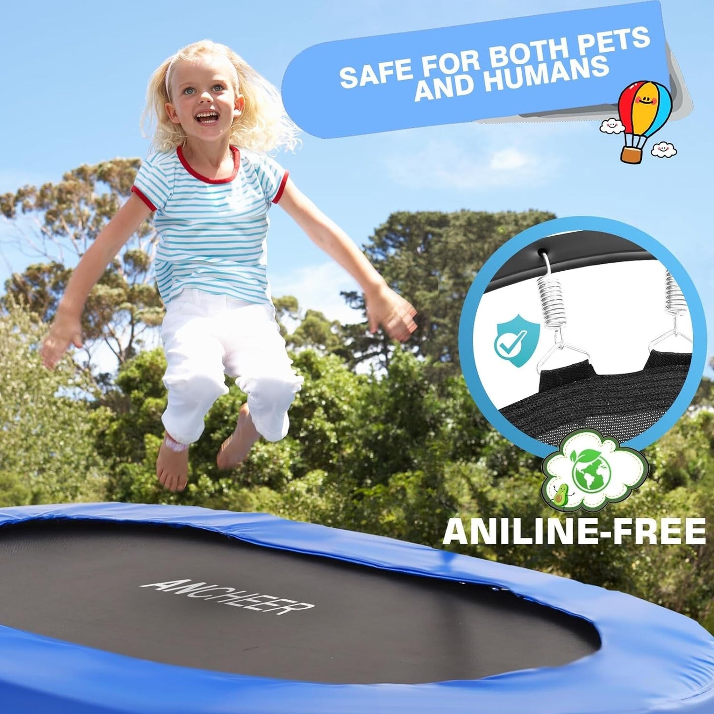 ANCHEER Indoor Trampoline for Kids, 56 Inch Foldable Mini Trampoline with 5-Leve