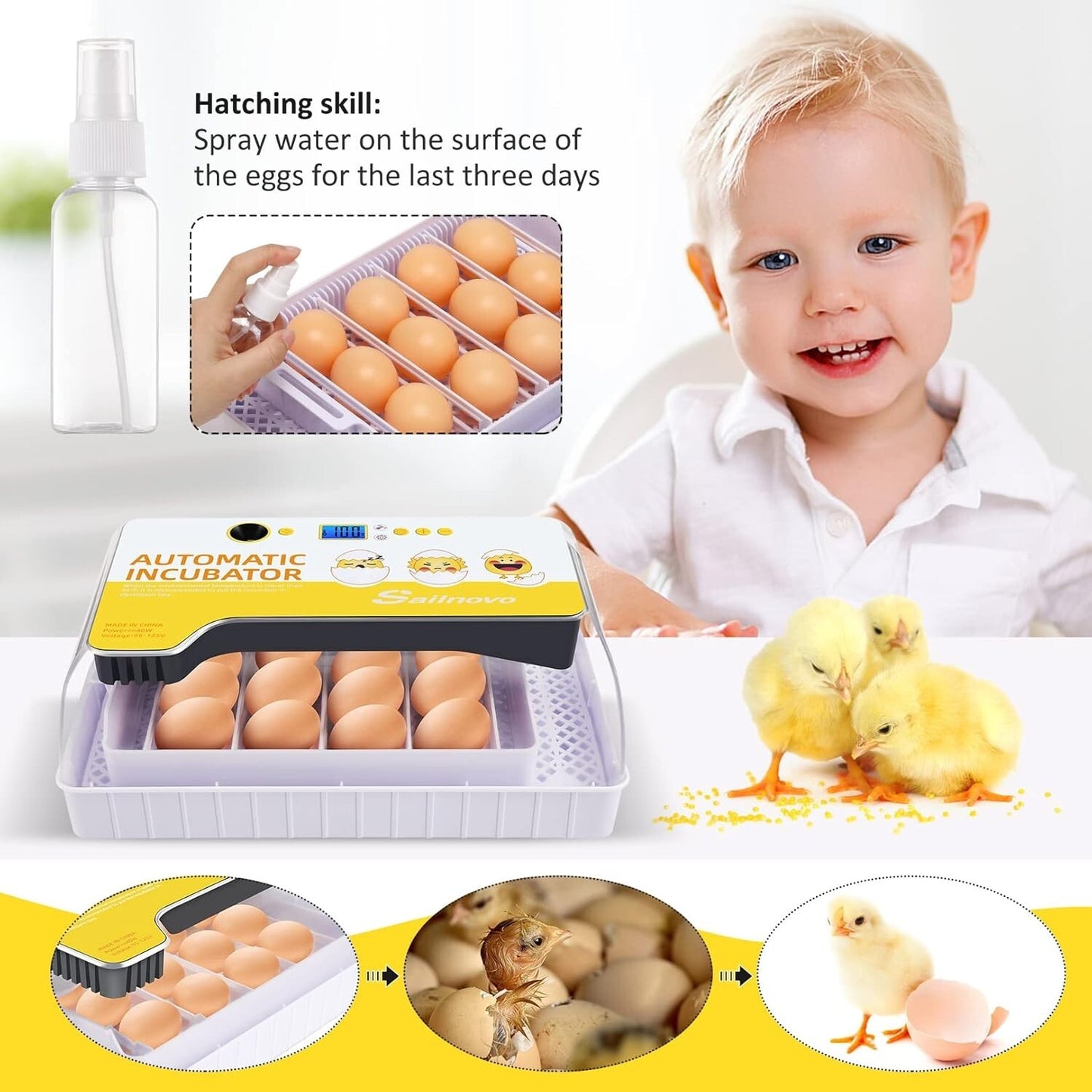 Sailnovo Eggs Incubators for Hatching Eggs with LED Light, Fully Automatic