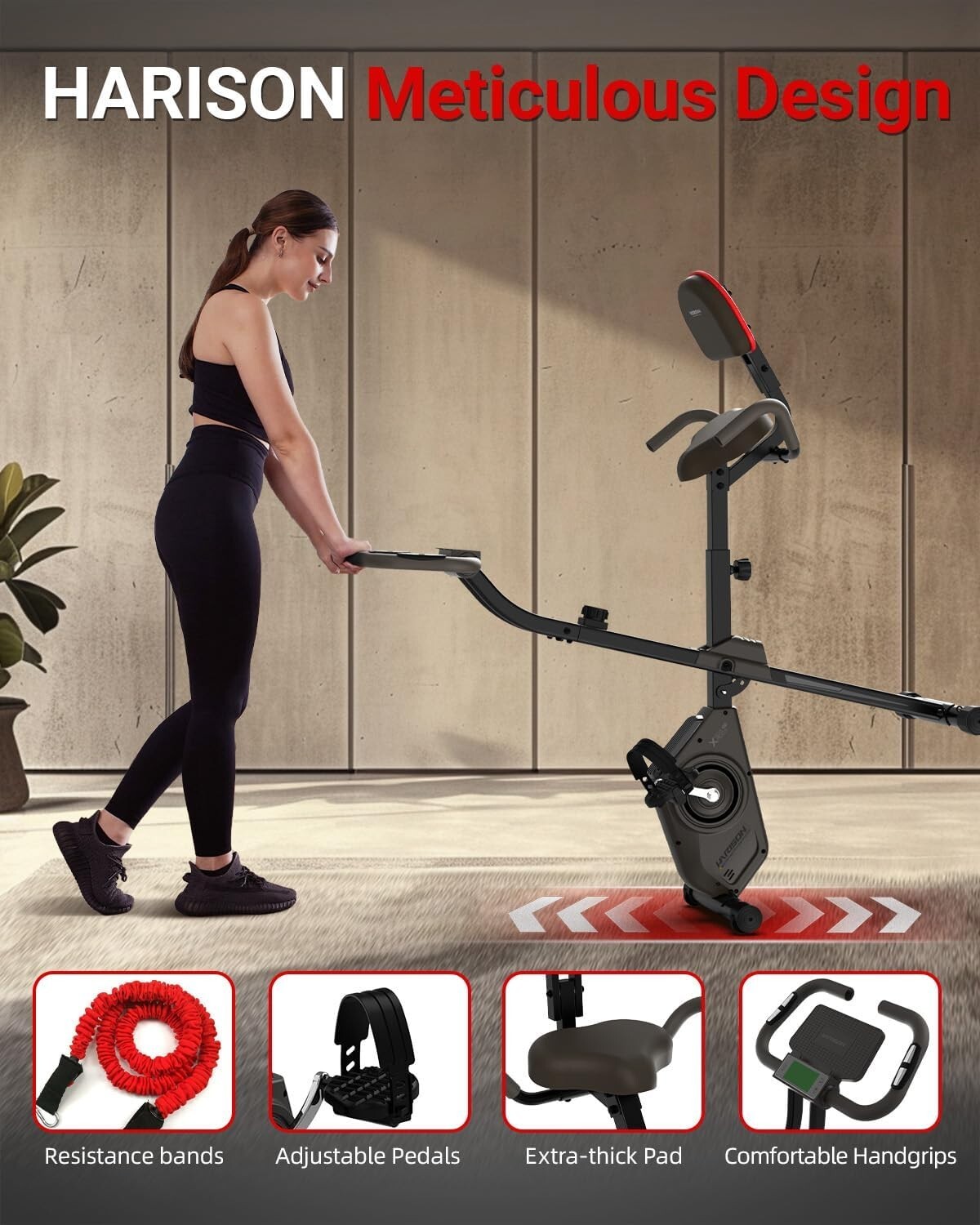 HARISON Folding Exercise Bike 350 LBS Capacity, 5 in 1 Bluetooth Stationary Bike