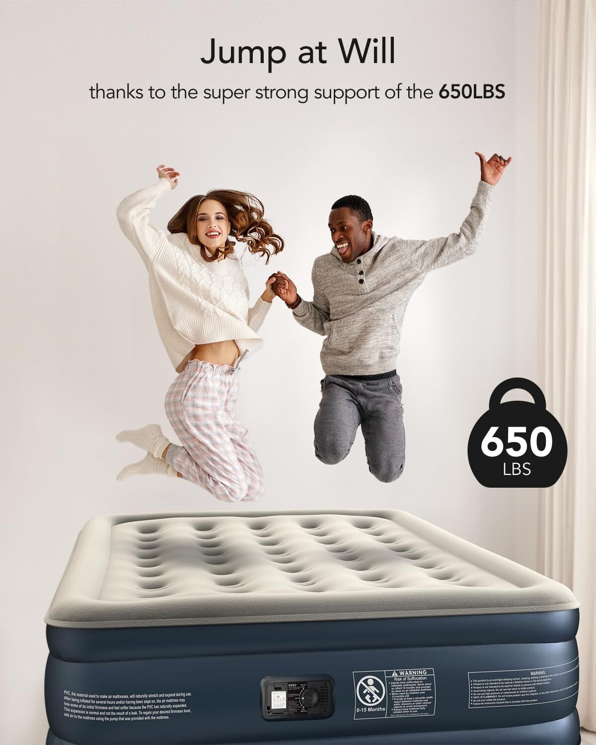 iDOO Air Mattress with Built-in Pump for Guests and Home Use, 18 Inch Height