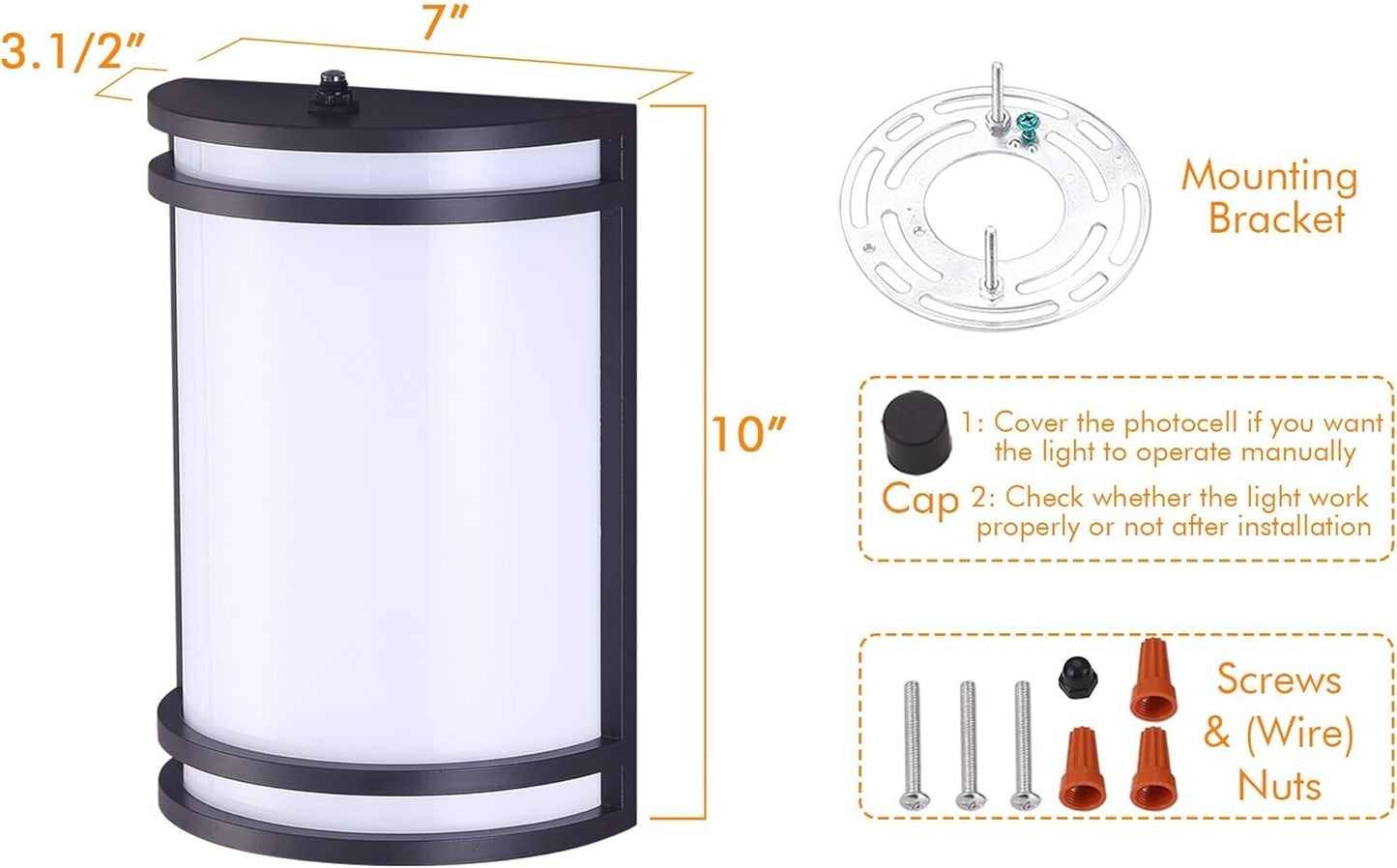 CLOUDY BAY Dusk to Dawn LED Outdoor Wall Sconce,3000K /4000K /5000K Adjustable
