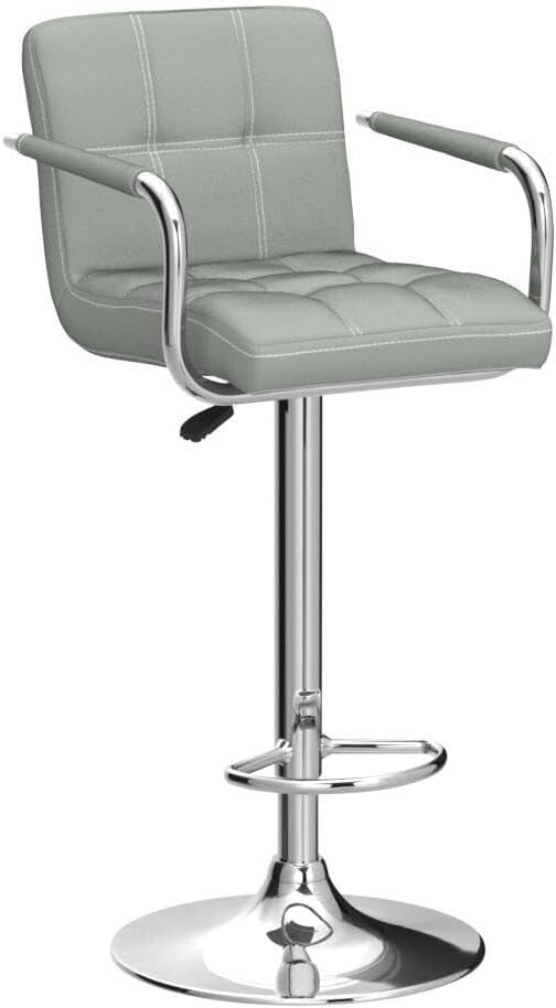 Leopard Adjustable Bar Stools with Armrest, Square Back Swivel Double Stitching