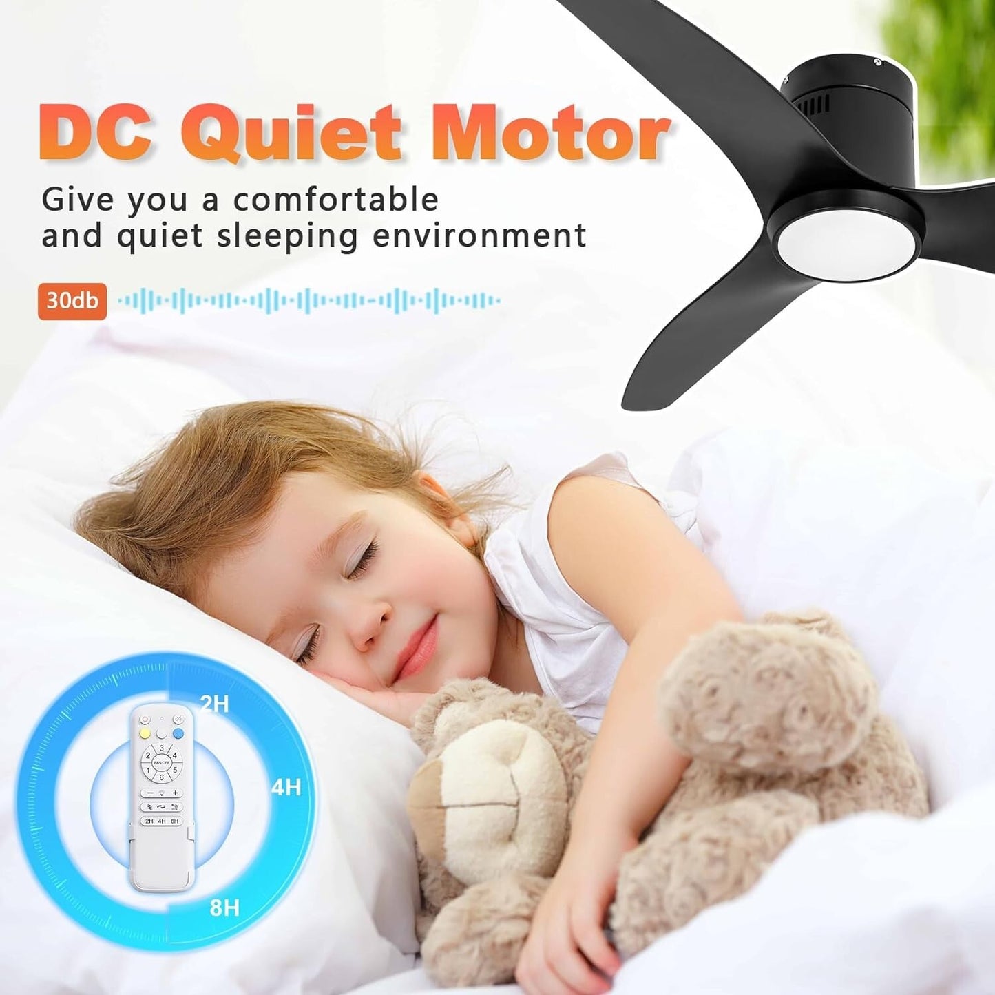 Black Ceiling Fan with Light Remote 52in 6Speed Silent Reversible Motor 3CCT