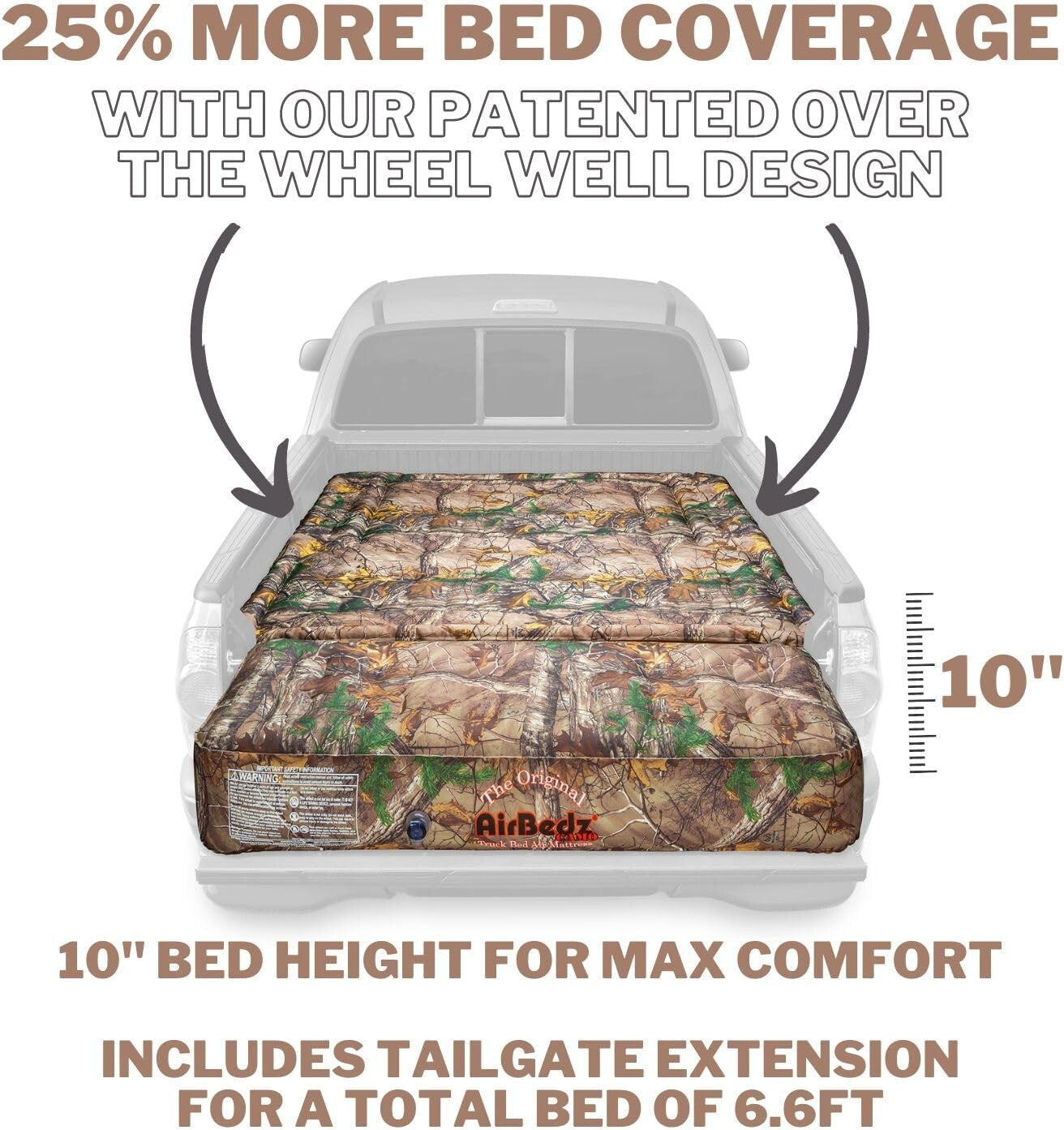 Pittman Outdoors PPI-405 AirBedz CAMO Truck Bed Air Mattress | Mid Size-Short Be