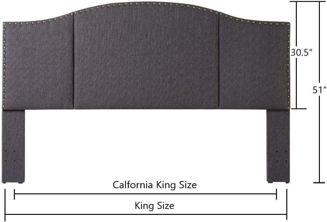 24KF Middle Century Dark Gray Upholstered Foldable Headboard with Antique Brass