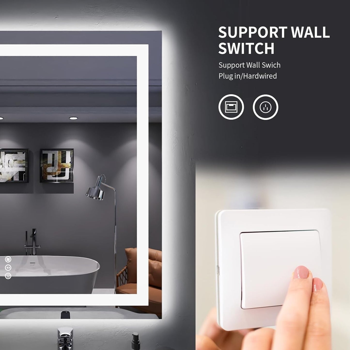 LOAAO 24x36 Inch LED Bathroom Mirror with Lights, Anti-Fog, Dimmable, Backlit