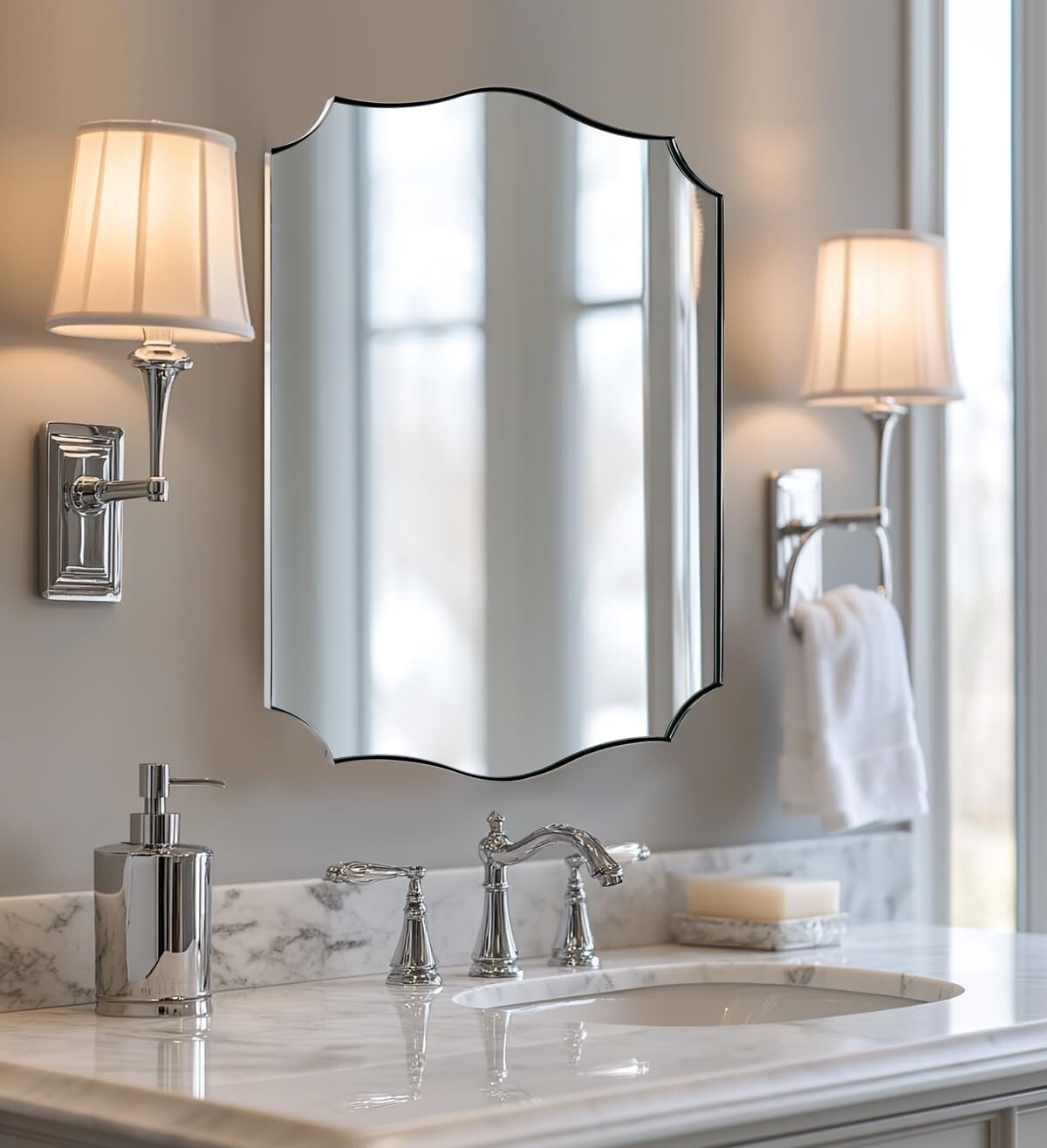ANDY STAR Chrome Bathroom Mirror for Wall, 22x30 Inch Polished Silver Mirror