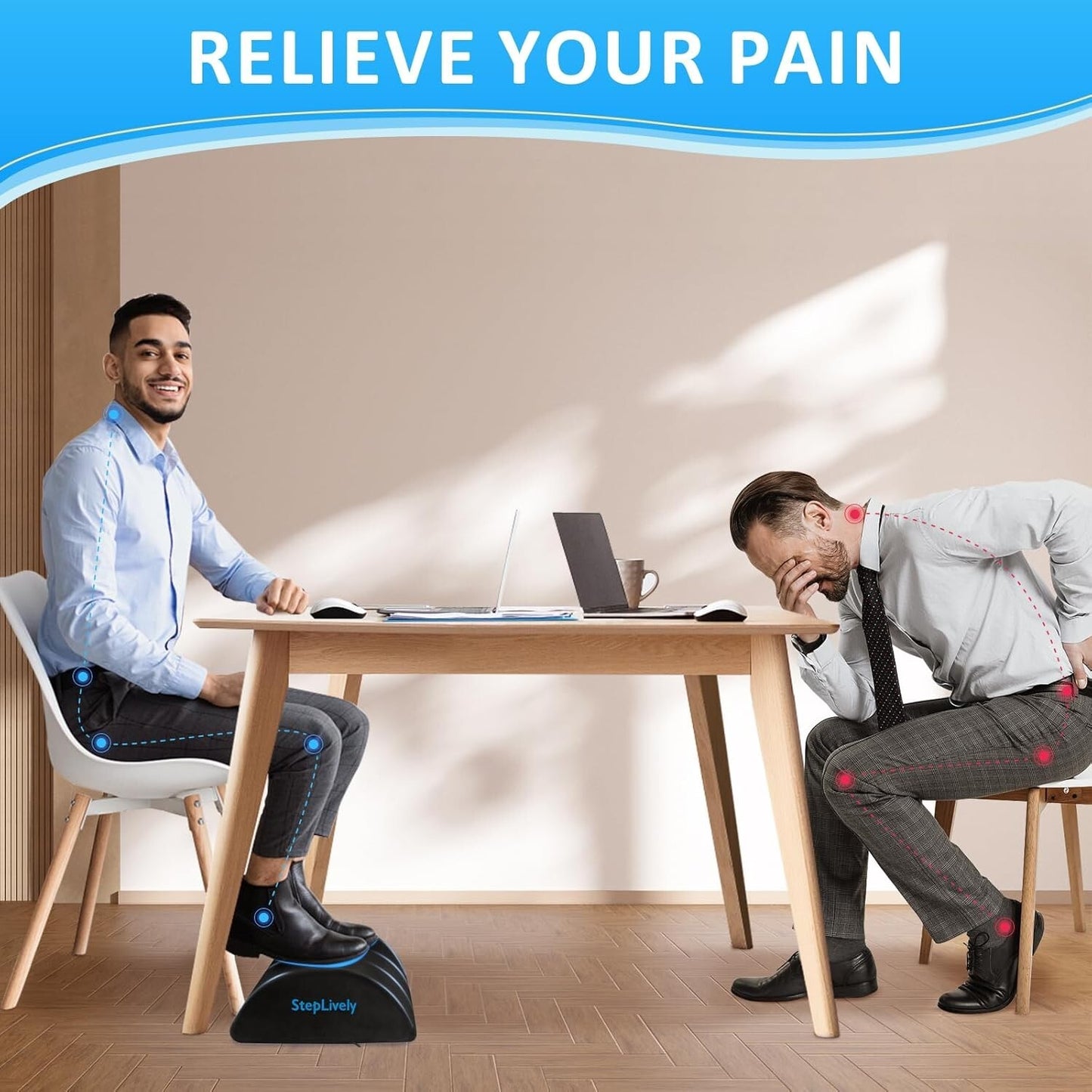 Footrest for under desk at work, comfortable stool with 2 adjustable heights